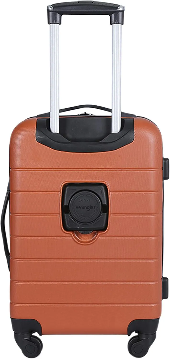 Wrangler Smart Luggage Set with Cup Holder and USB Port, Burnt Orange, 20-Inch Carry-On