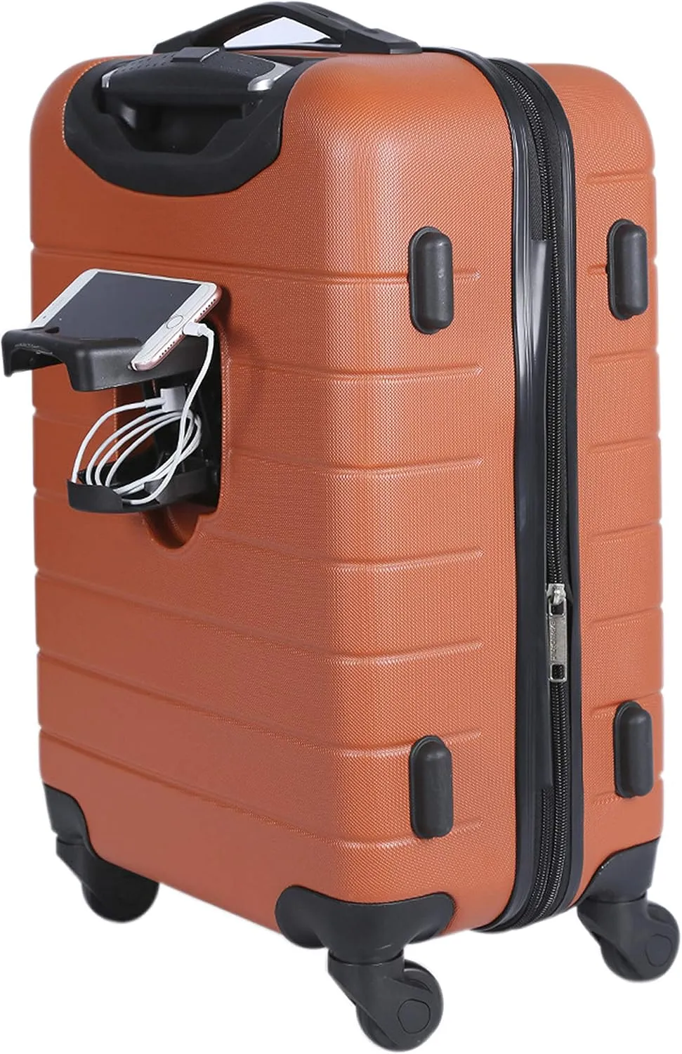 Wrangler Smart Luggage Set with Cup Holder and USB Port, Burnt Orange, 20-Inch Carry-On