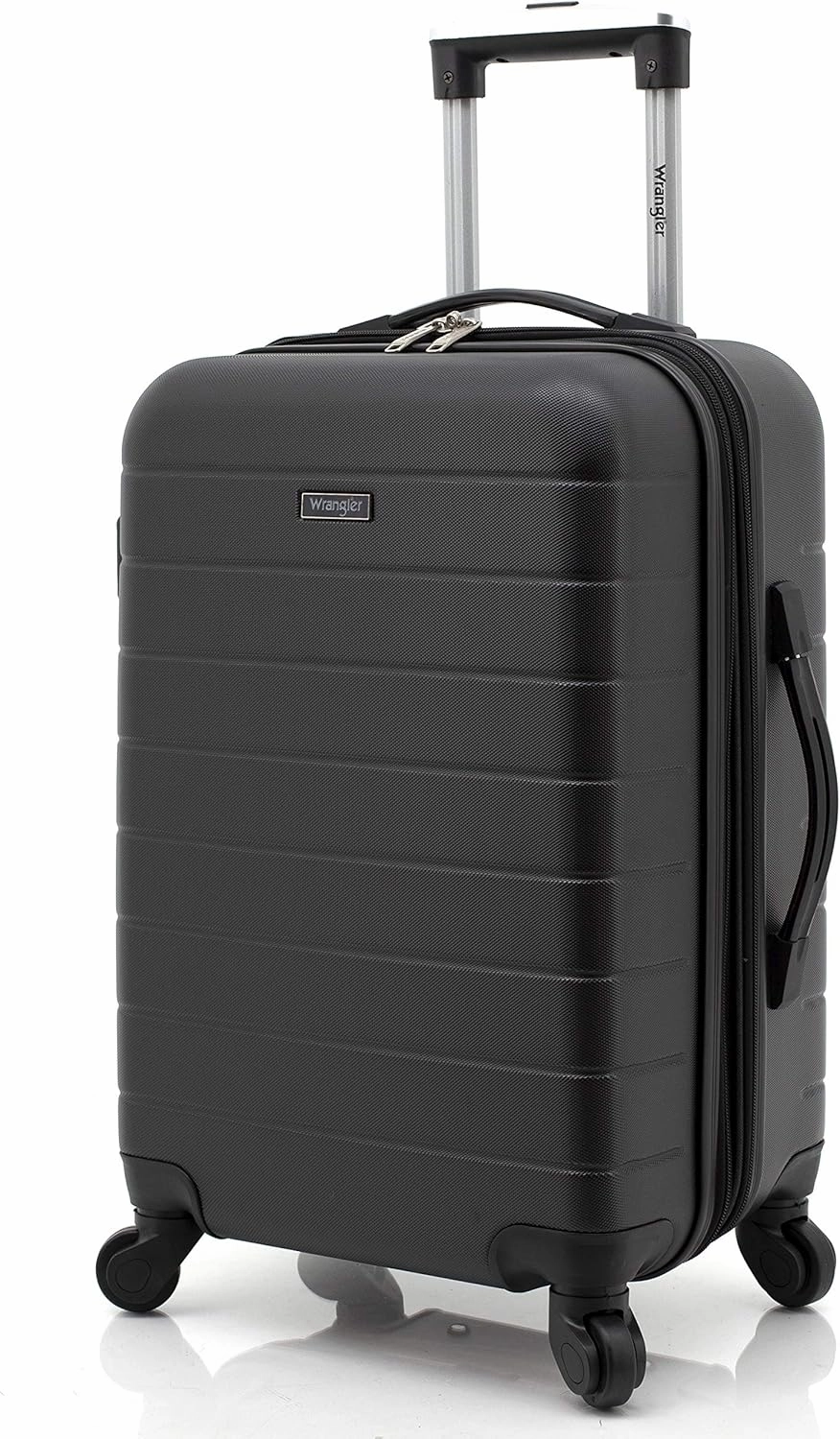 Wrangler Smart Luggage Set with Cup Holder and USB Port, Black, 20-Inch Carry-On