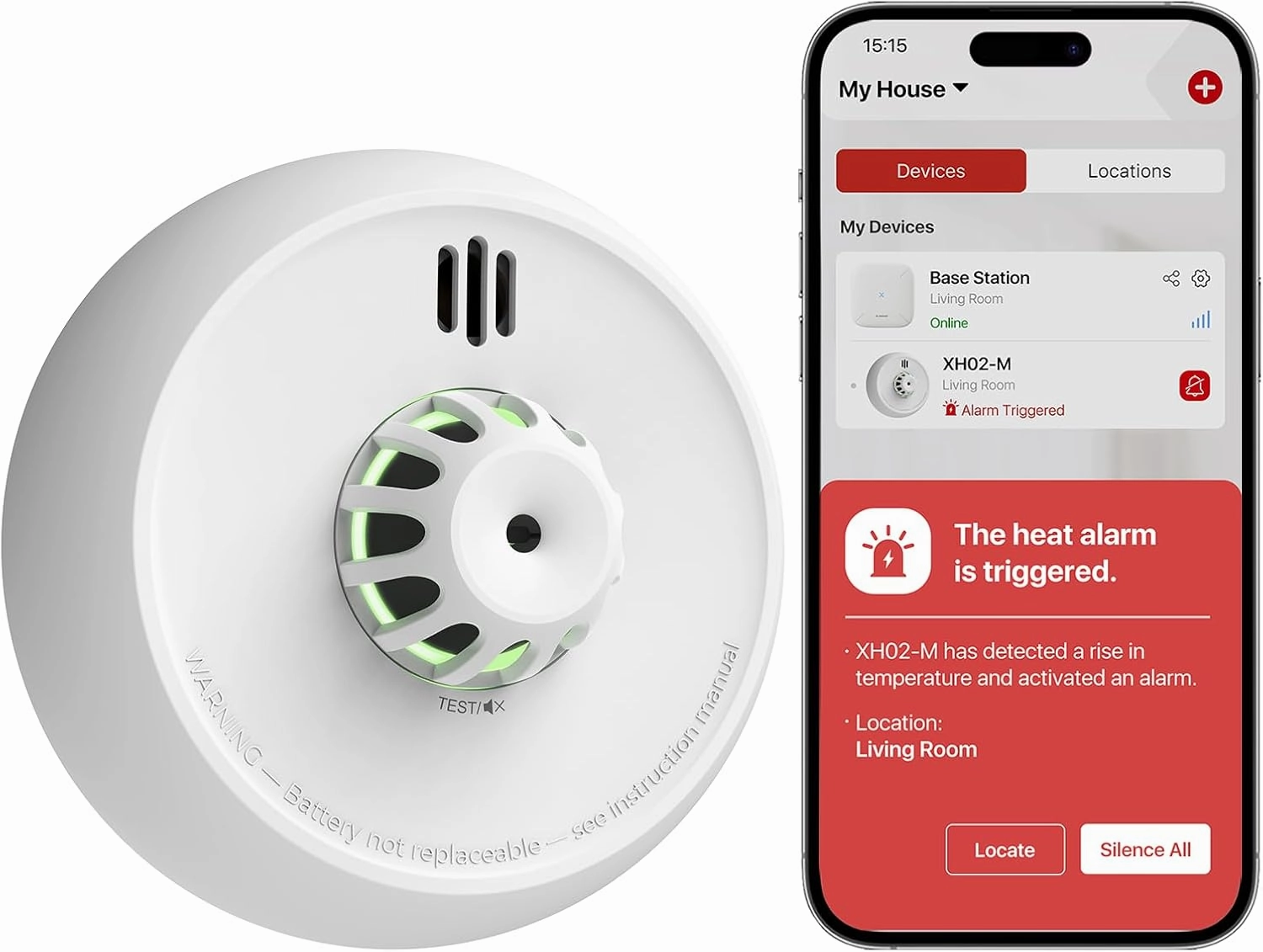 X-Sense Smart Heat Alarm XH02-M with 10-Year Sealed Battery, SBS50 Base Station Required, Model XH02-M, 1-Pack
