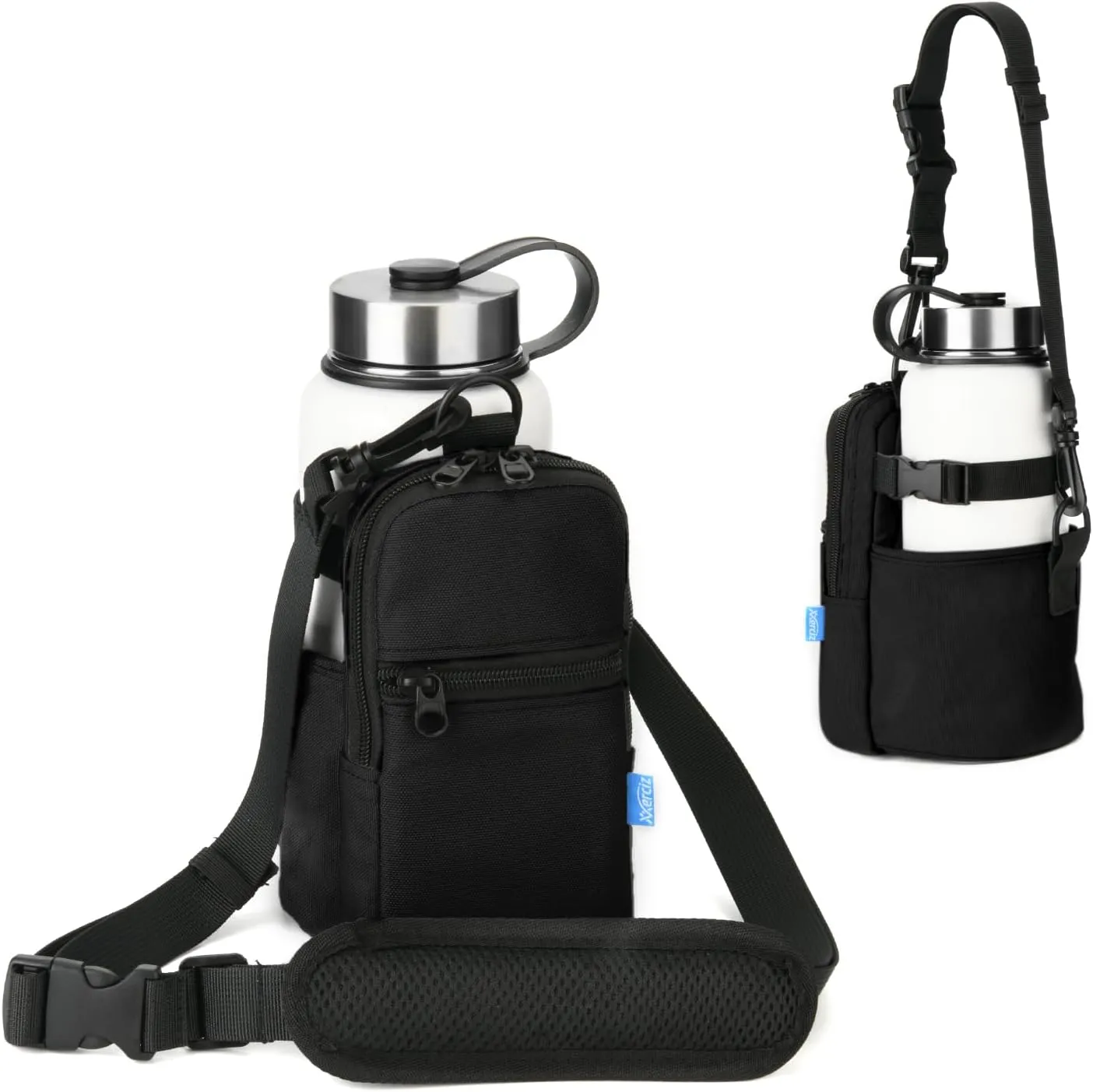 Xxerciz Water Bottle Carrier Bag with Phone Pocket Crossbody Sports Water Bottle Sling Pouch Holder with Adjustable Shoulder Strap, Universal Water Bottle Accessories for Walking Hiking