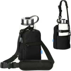 Xxerciz Water Bottle Carrier Bag with Phone Pocket Crossbody Sports Water Bottle Sling Pouch Holder with Adjustable Shoulder Strap, Universal Water Bottle Accessories for Walking Hiking