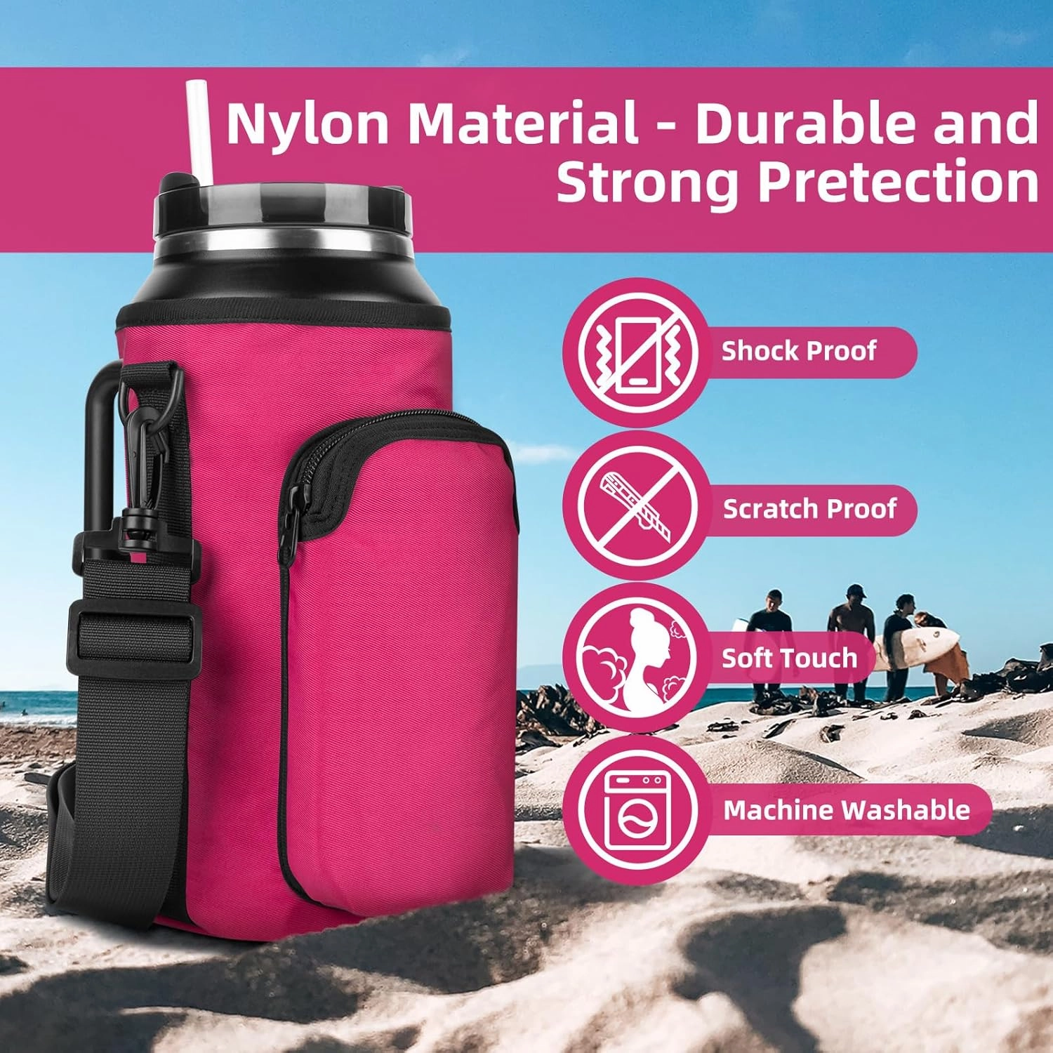 Xxerciz Water Bottle Carrier Bag with Phone Pocket for Stanley 30/40/64oz Tumbler with Handle, Nylon Water Bottle Holder Pouch with Adjustable Strap, Bottle Sling Sleeve for Stanley Cup Accessories