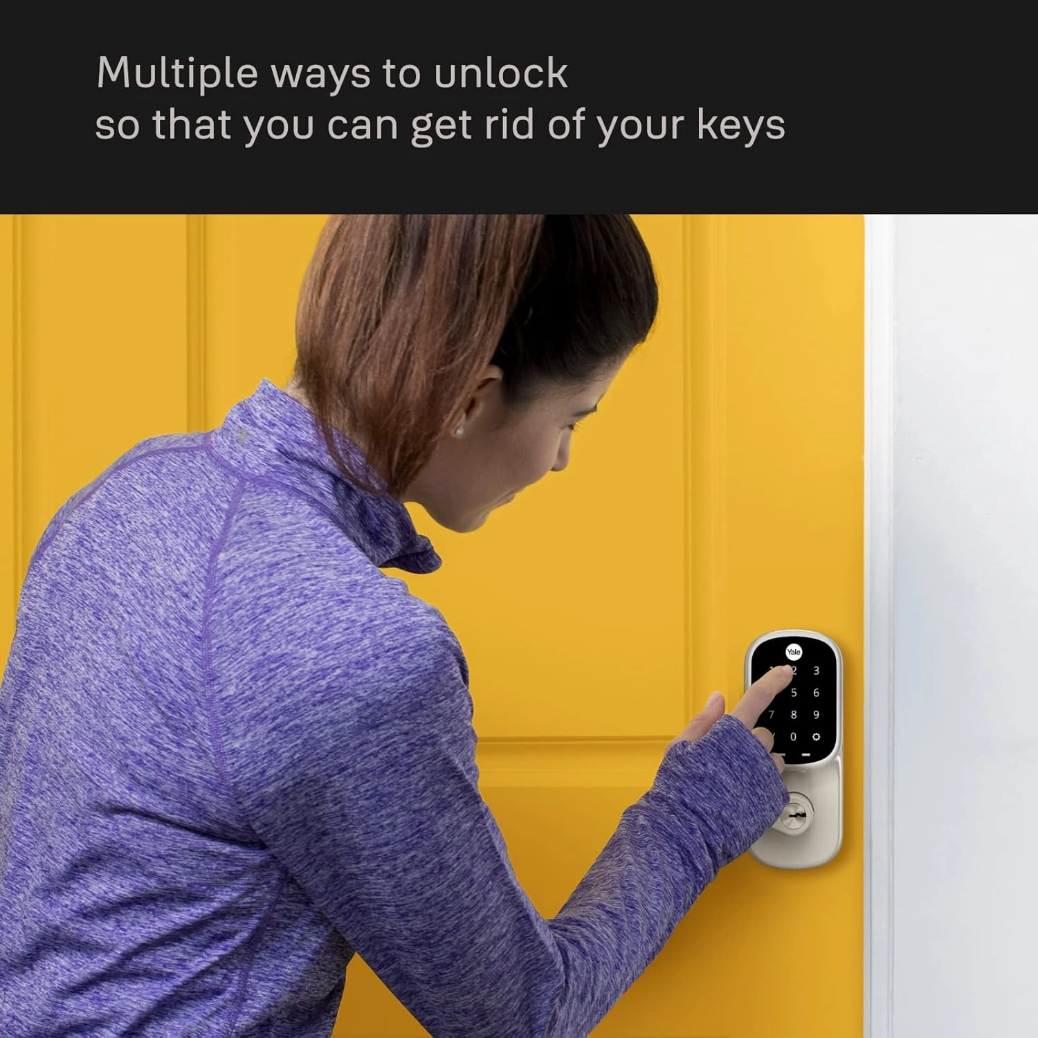 Yale Satin Nickel Assure Lock Entry Door Handle with Wi-Fi Connected Keypad, Smart Door Lock with Handle and Back-Up Key for Single Hole Entry Door, ‎YRL216-WF1-619