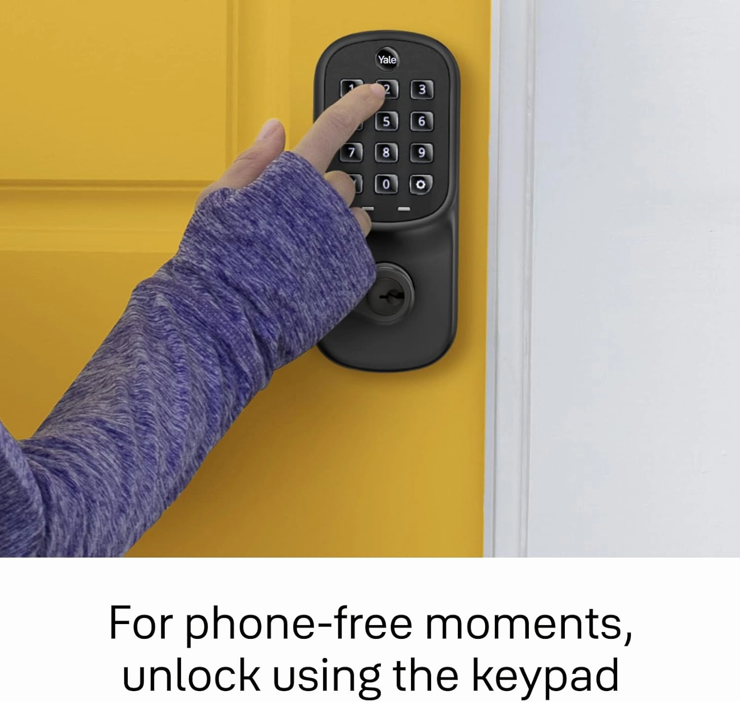 Yale Satin Nickel Assure Lock Entry Door Handle with Wi-Fi Connected Keypad, Smart Door Lock with Handle and Back-Up Key for Single Hole Entry Door, ‎YRL216-WF1-619