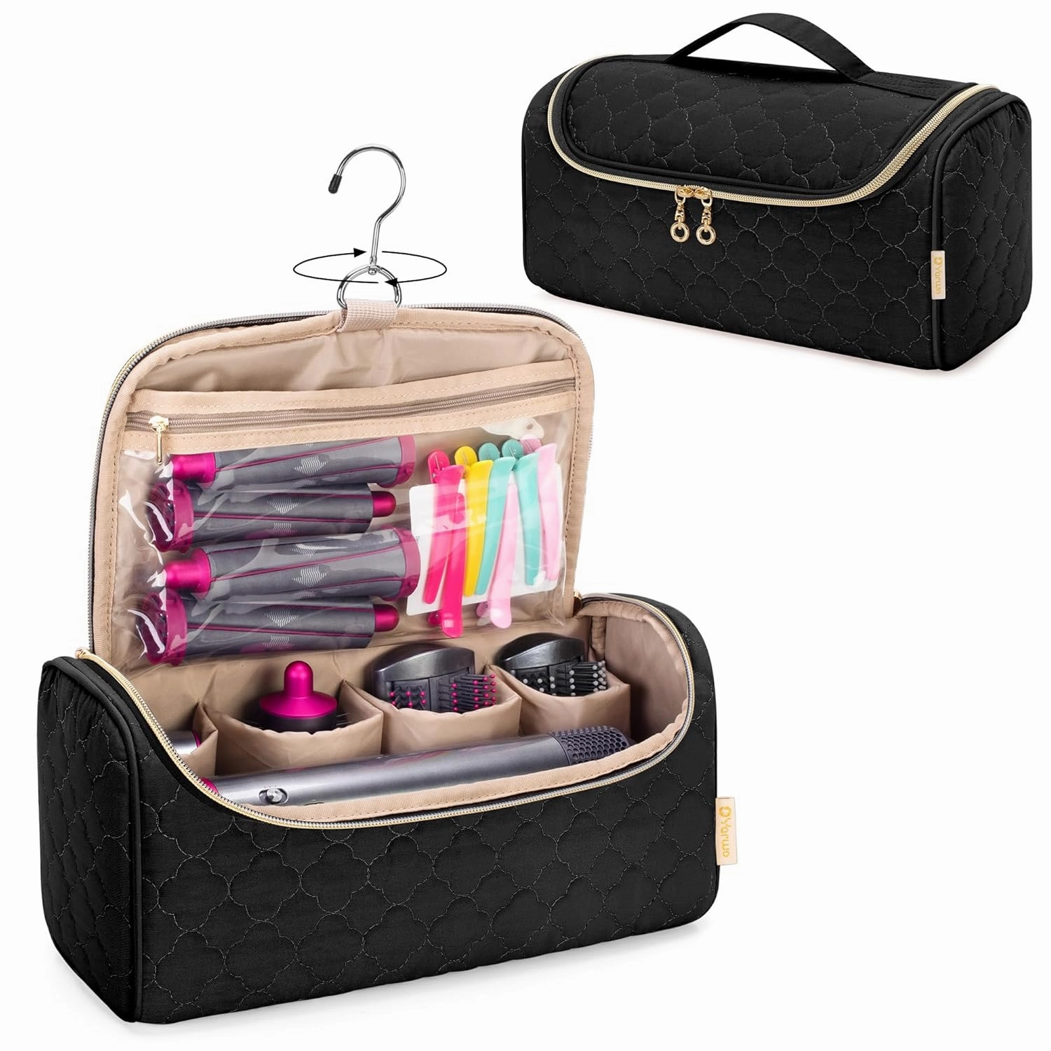Yarwo Airwrap Travel Case Compatible for Dyson Airwrap Multi-Styler All Models and Attachments, Portable Storage Bag with Hanging Hook for Hair Curler Accessories, Black (Patented Design)