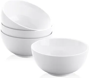 Yedio 22 oz Ceramic Cereal Bowls, 6“ White Porcelain Bowls Set for Soup Oatmeal Rice Fruits, Set of 4, Microwave Dishwasher Safe，Stackable