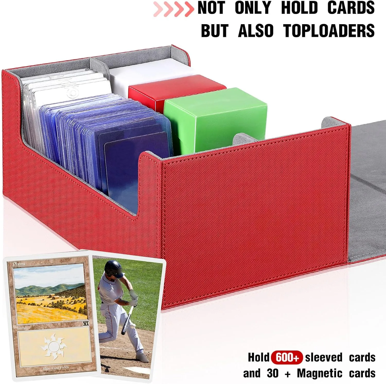 Yexiya 7 Pcs Deck Card Boxes, 1 Leather Deck Storage Case with 6 Plastic Trading Card Storage Box for Playing Mtg Tcg(Red, Gray)