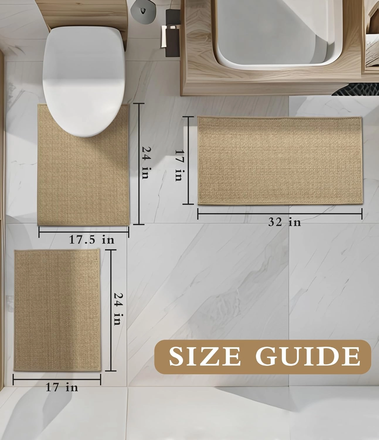 YIHOUSE Bathroom Rugs Sets 3 Pieces, Beige Ultra Thin Bath Mats Fit Under Door, Absorbent Quickly Dry Rubber Backing Braided Bath Mat Set, Non Slip Washable Bath Rugs for Bathroom Floor, Beige