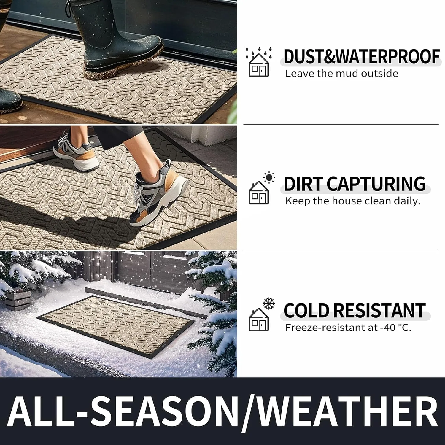 Yimobra Front Door Mat Outside Entrance, 29.5x17 Waterproof Outdoor Indoor Welcome Mats, Heavy Duty Doormat, Low Profile, Non Slip Garge Porch Entryway Mat, Easy Clean, Ligth Beige