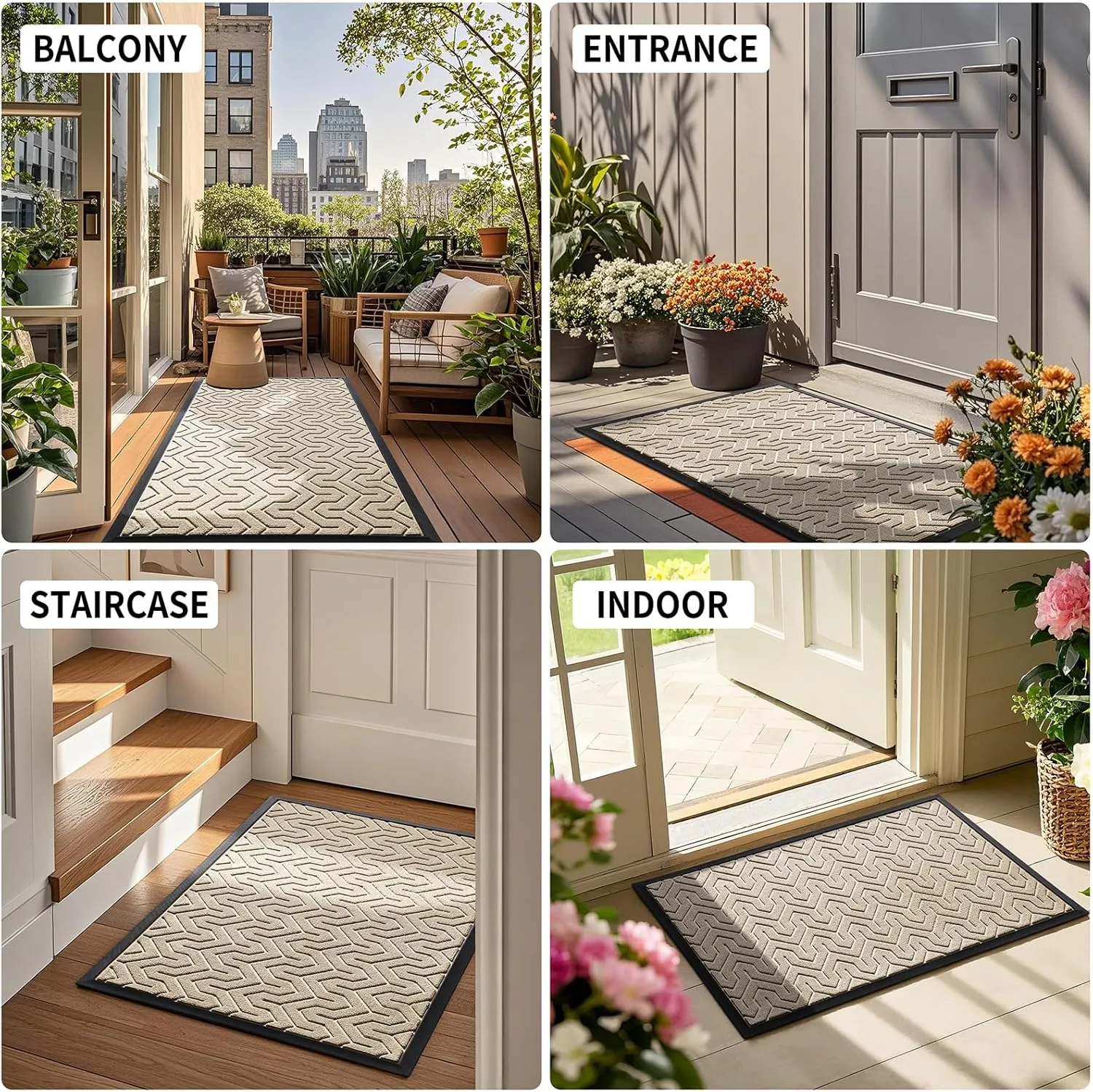 Yimobra Front Door Mat Outside Entrance, 29.5x17 Waterproof Outdoor Indoor Welcome Mats, Heavy Duty Doormat, Low Profile, Non Slip Garge Porch Entryway Mat, Easy Clean, Ligth Beige