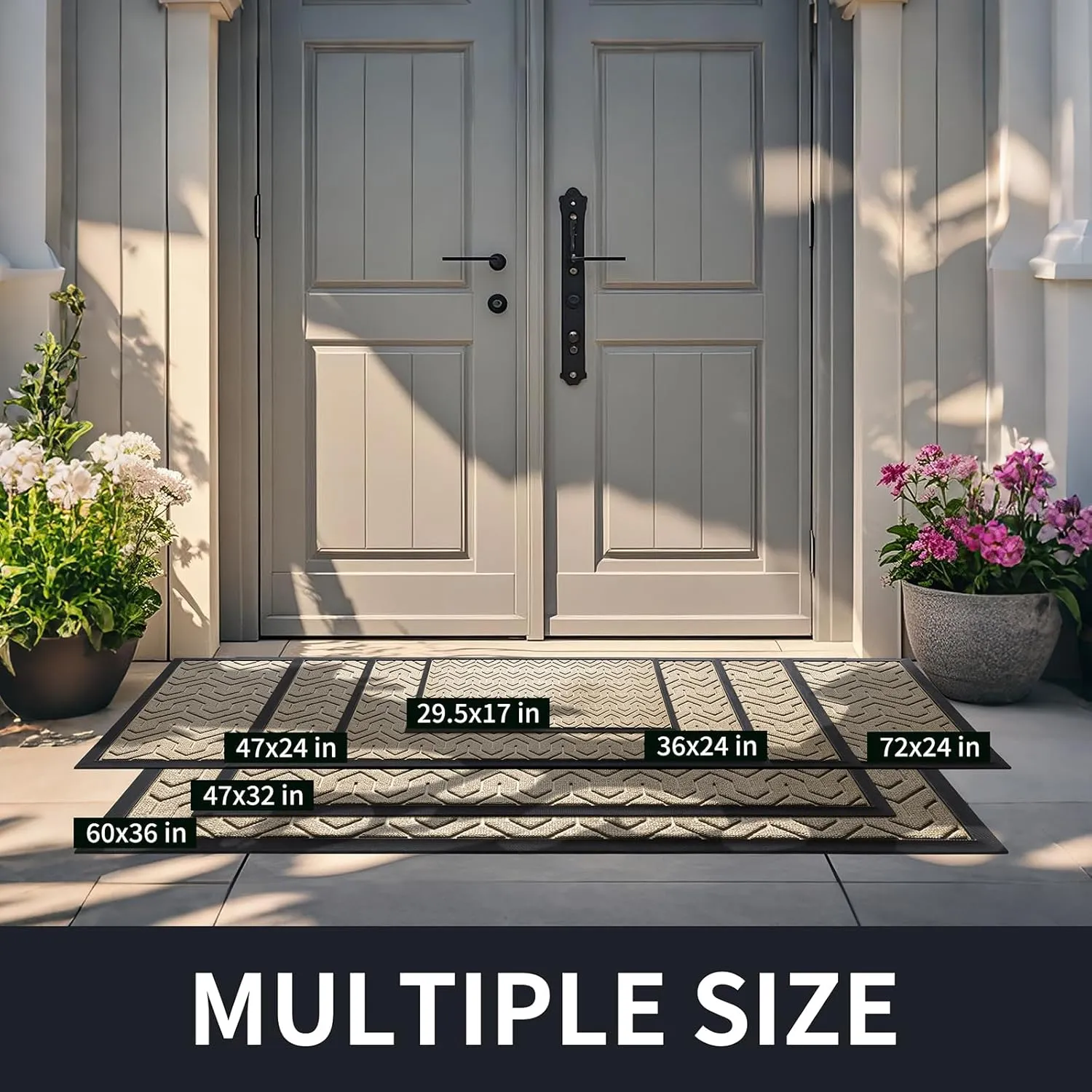 Yimobra Front Door Mat Outside Entrance, 29.5x17 Waterproof Outdoor Indoor Welcome Mats, Heavy Duty Doormat, Low Profile, Non Slip Garge Porch Entryway Mat, Easy Clean, Ligth Beige