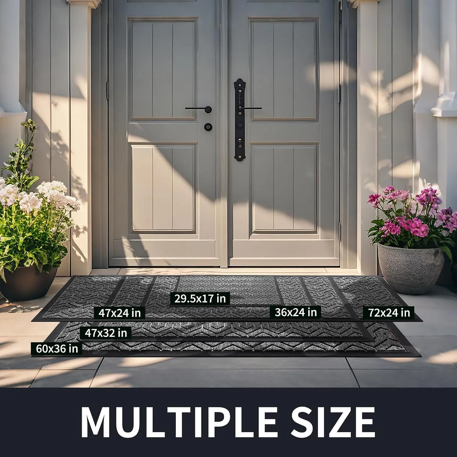 Yimobra Front Door Mat, Waterproof Indoor Outdoor Welcome Mats for Entrance, Heavy Duty Non-Slip Rubber Backing, Garage or Patio Entry Floor, 36x24, Black Grey