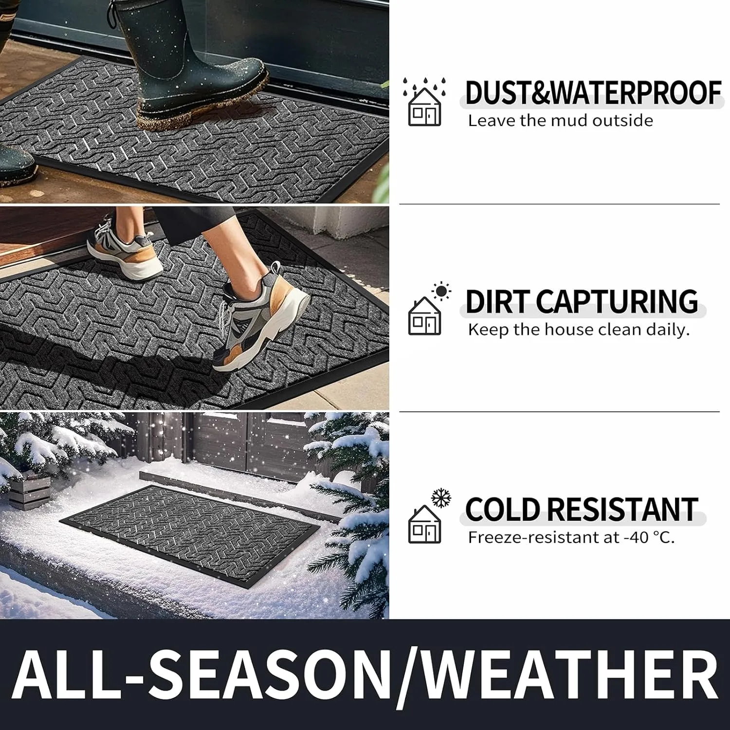 Yimobra Front Door Mat, Waterproof Indoor Outdoor Welcome Mats for Entrance, Heavy Duty Non-Slip Rubber Backing, Garage or Patio Entry Floor, 36x24, Black Grey