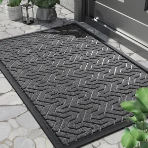 Yimobra Front Door Mat, Waterproof Indoor Outdoor Welcome Mats for Entrance, Heavy Duty Non-Slip Rubber Backing, Garage or Patio Entry Floor, 36x24, Black Grey