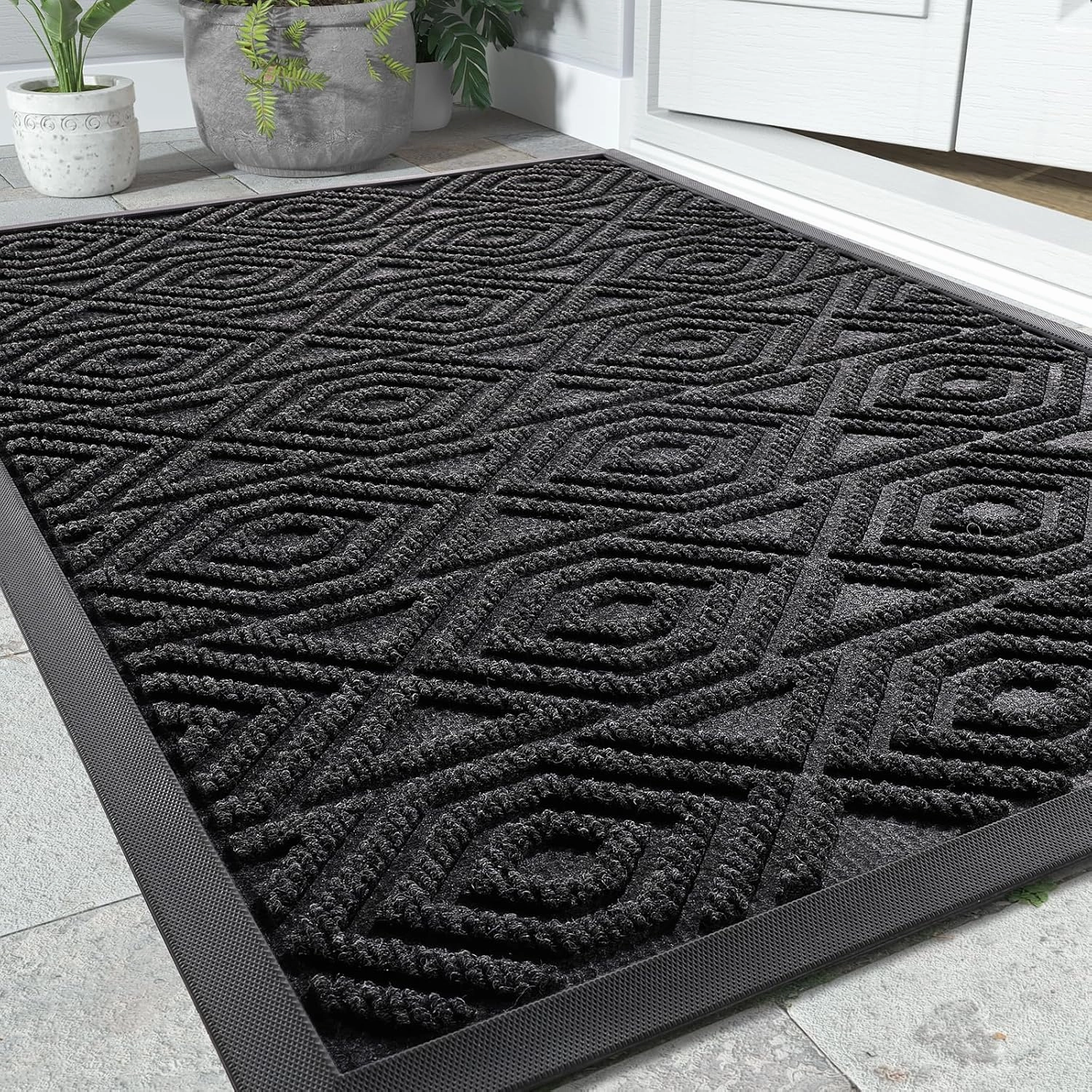 Yimobra Door Mat, Outdoor Indoor Entrance Welcome Mat, Heavy Entry Front Door Mat, Stain & Fade Resistant, Low Profile, Sturdy Rubber, Easy Clean Patio Floor Mat, Waterproof, 60 x 36,Black