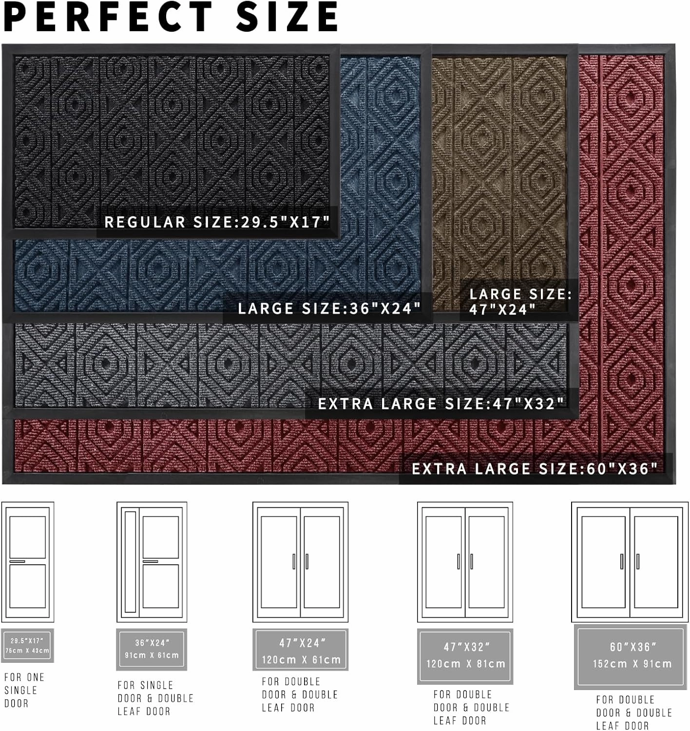 Yimobra Door Mat, Outdoor Indoor Entrance Welcome Mat, Heavy Entry Front Door Mat, Stain & Fade Resistant, Low Profile, Sturdy Rubber, Easy Clean Patio Floor Mat, Waterproof, 60 x 36,Black