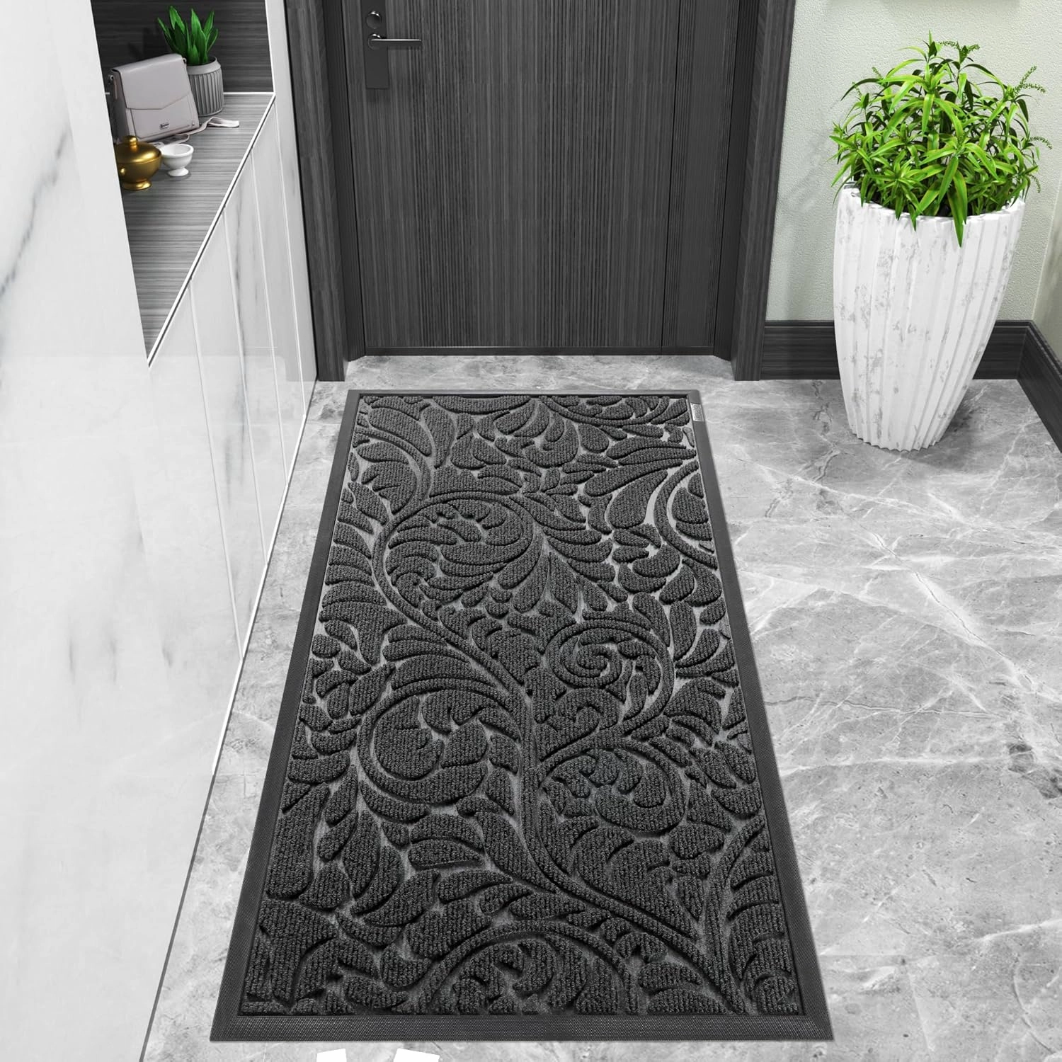 Yimobra Sturdy Door Mat, Heavy Duty Front Welcome Mats for Home Entrance Outdoor Indoor, Doormat for Outside Back Patio Floor Entry Porch Garage Office, Weather Resistant Easy Clean, 47 x 24, Grey