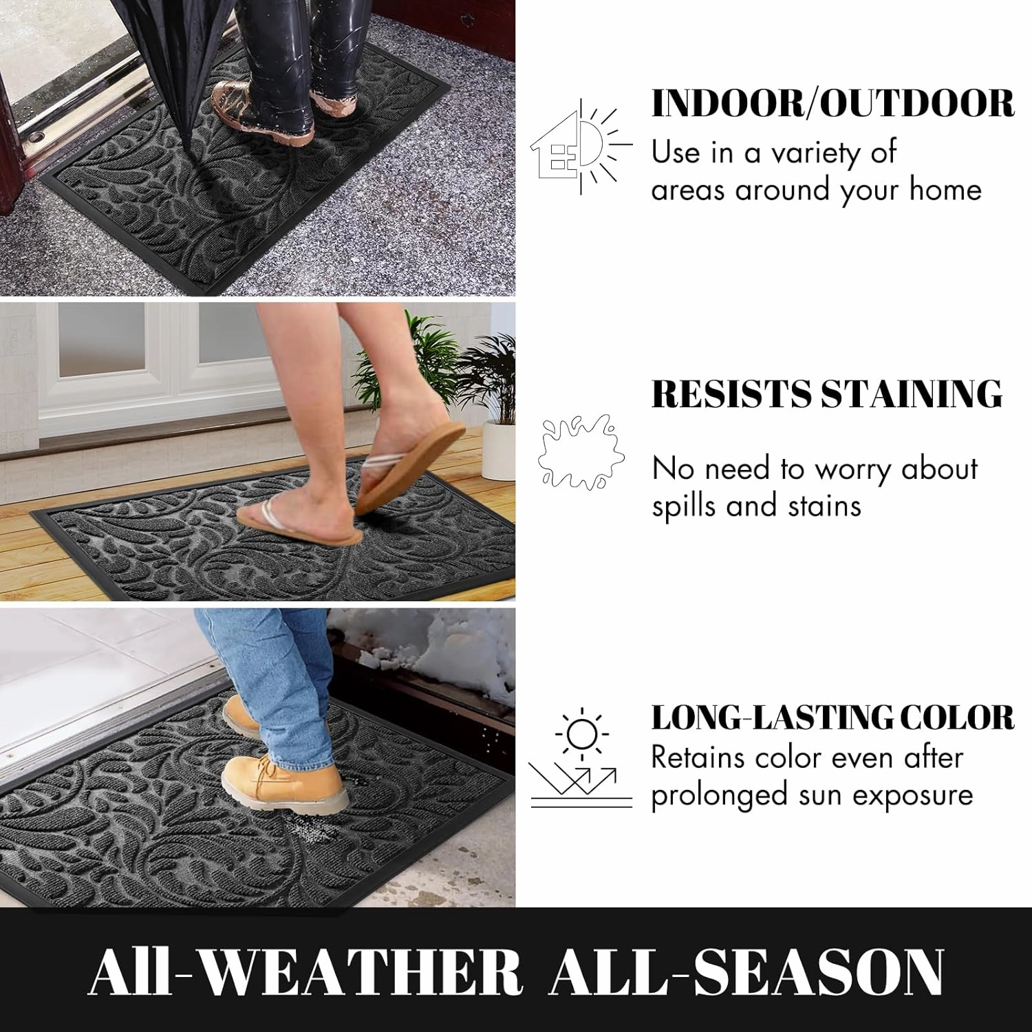 Yimobra Sturdy Door Mat, Heavy Duty Front Welcome Mats for Home Entrance Outdoor Indoor, Doormat for Outside Back Patio Floor Entry Porch Garage Office, Weather Resistant Easy Clean, 47 x 24, Grey
