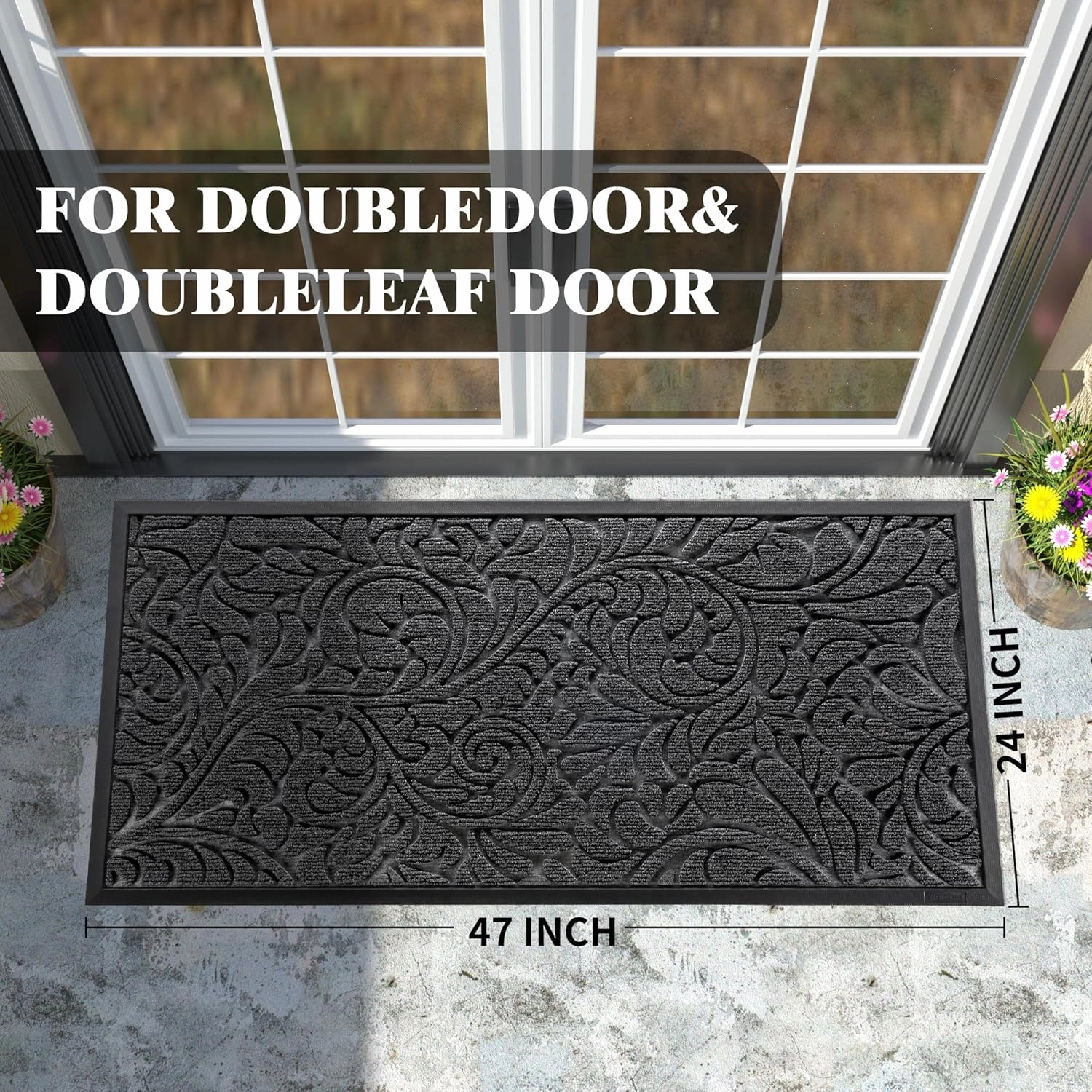 Yimobra Sturdy Door Mat, Heavy Duty Front Welcome Mats for Home Entrance Outdoor Indoor, Doormat for Outside Back Patio Floor Entry Porch Garage Office, Weather Resistant Easy Clean, 47 x 24, Grey