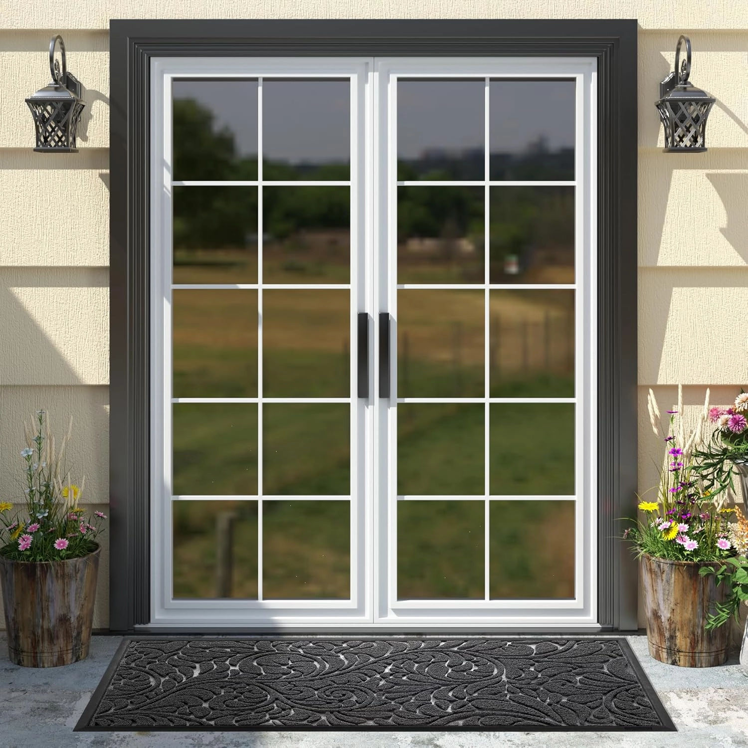 Yimobra Sturdy Door Mat, Heavy Duty Front Welcome Mats for Home Entrance Outdoor Indoor, Doormat for Outside Back Patio Floor Entry Porch Garage Office, Weather Resistant Easy Clean, 47 x 24, Grey