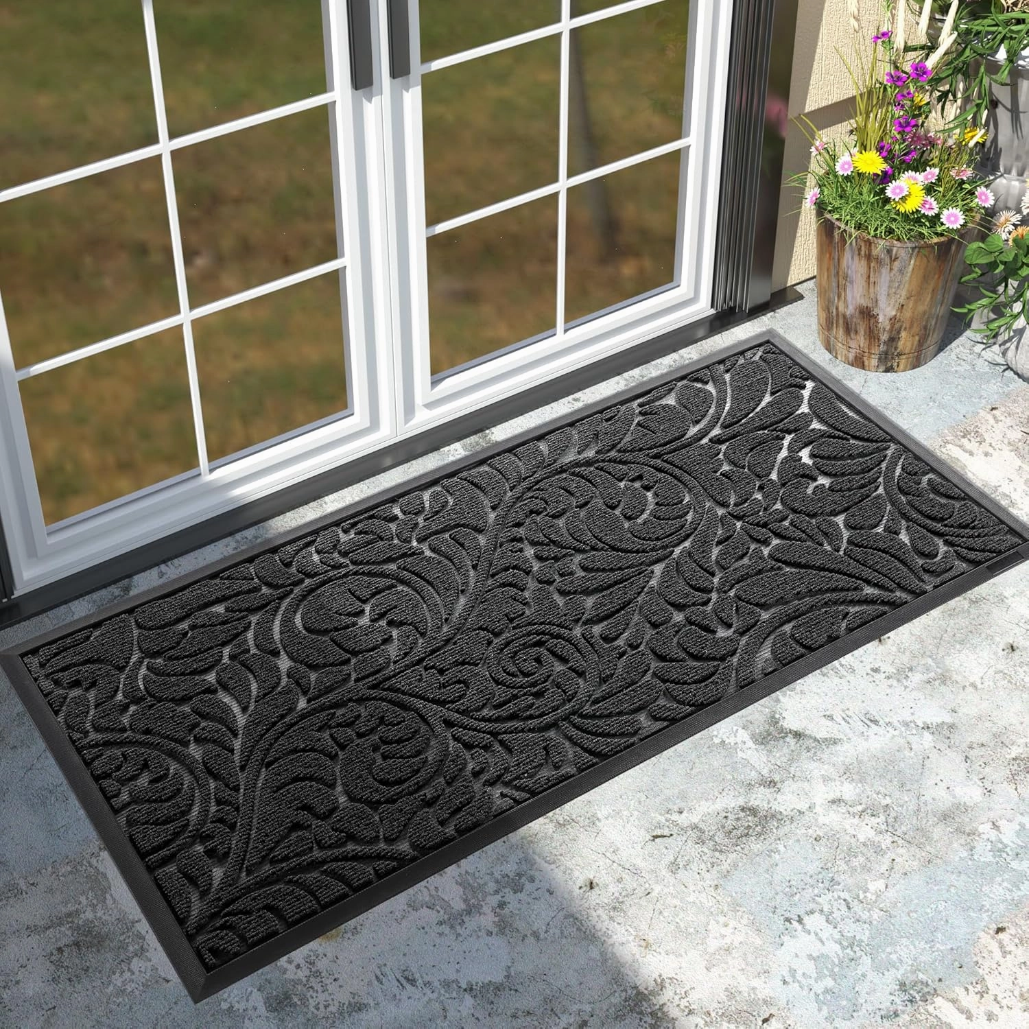Yimobra Sturdy Door Mat, Heavy Duty Front Welcome Mats for Home Entrance Outdoor Indoor, Doormat for Outside Back Patio Floor Entry Porch Garage Office, Weather Resistant Easy Clean, 47 x 24, Grey