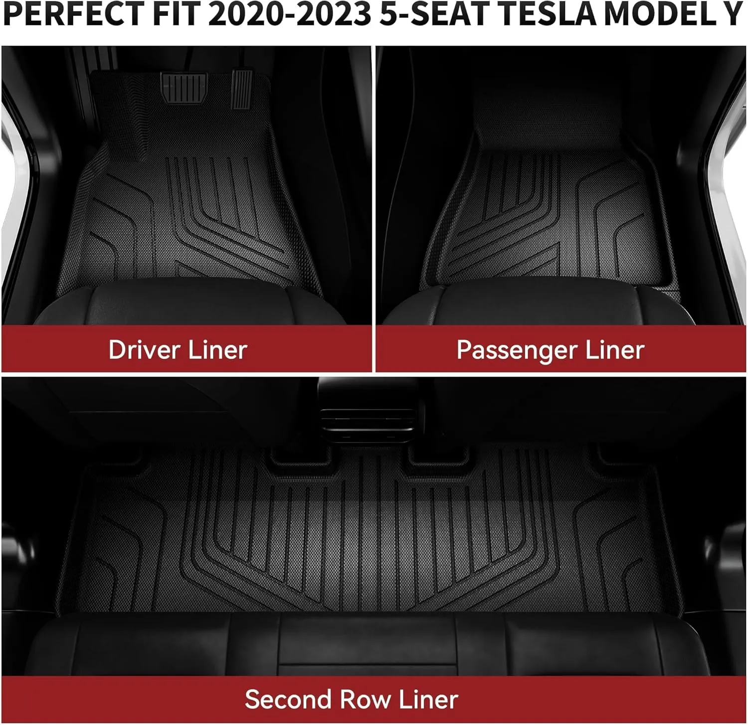 YITAMOTOR Floor Mats Compatible with Tesla Model Y 2020-2024 2025 5 Seater (Not Fit Model Y Juniper) Full Set, All-Weather Cargo Liners Rear Cargo Automotive Accessories