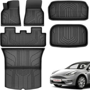 YITAMOTOR Floor Mats Compatible with Tesla Model Y 2020-2024 2025 5 Seater (Not Fit Model Y Juniper) Full Set, All-Weather Cargo Liners Rear Cargo Automotive Accessories