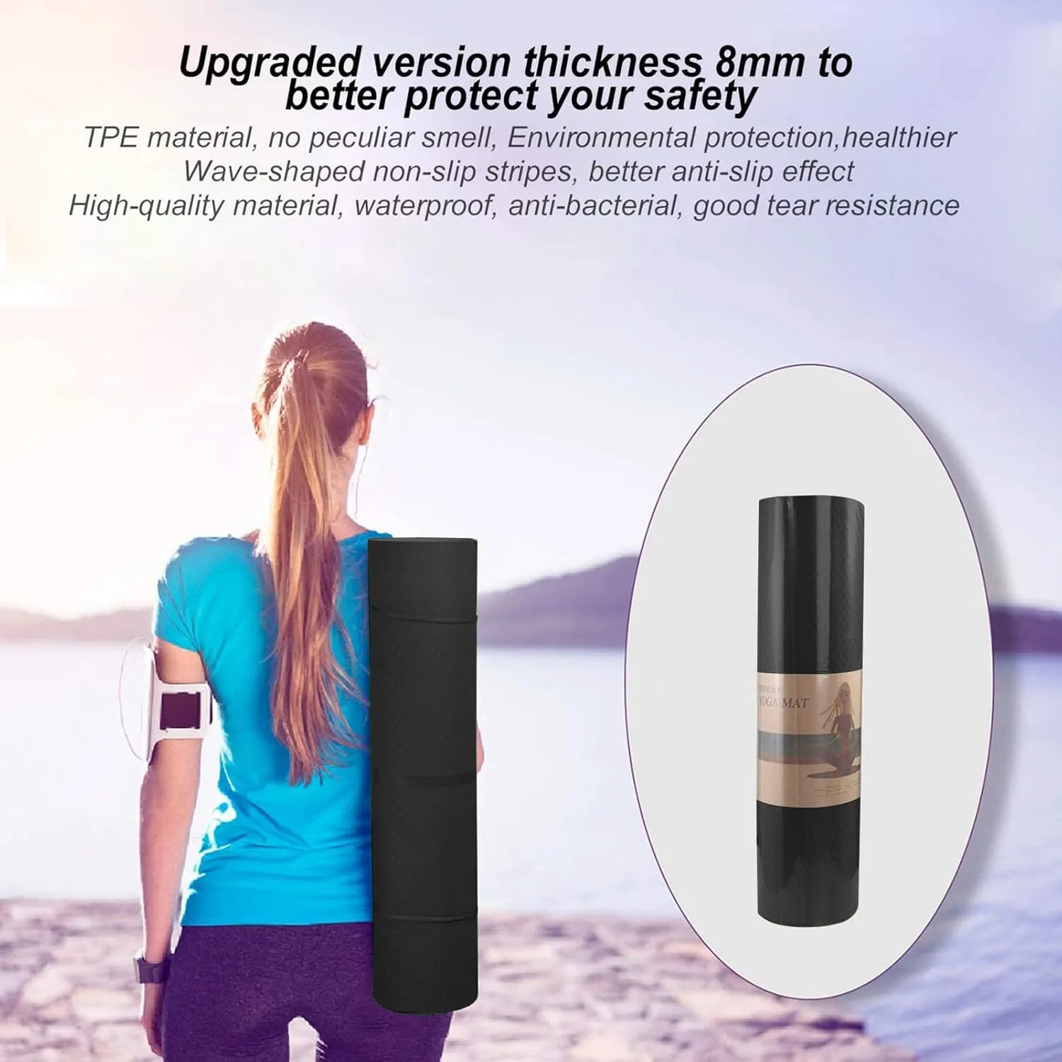 Yoga Mat 1/3 inch QMKGEC Exercise Mats 8mm TPE Non-Slip Extra Thick High-Density Eco Friendly for Yoga Workout Pilates Yoga Mats for Women Men
