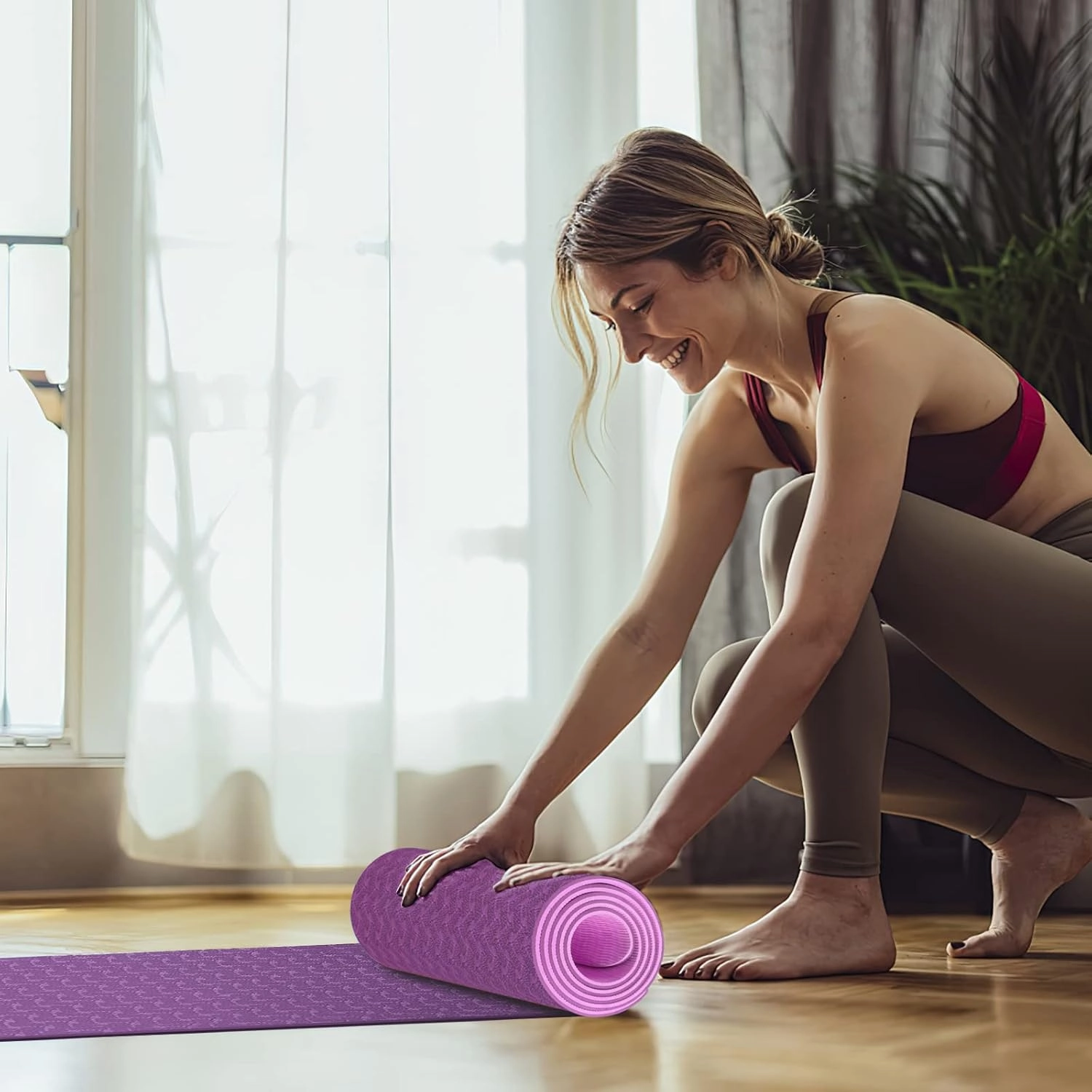 Yoga Mat 1/3 inch QMKGEC Exercise Mats 8mm TPE Non-Slip Extra Thick High-Density Eco Friendly for Yoga Workout Pilates Yoga Mats for Women Men