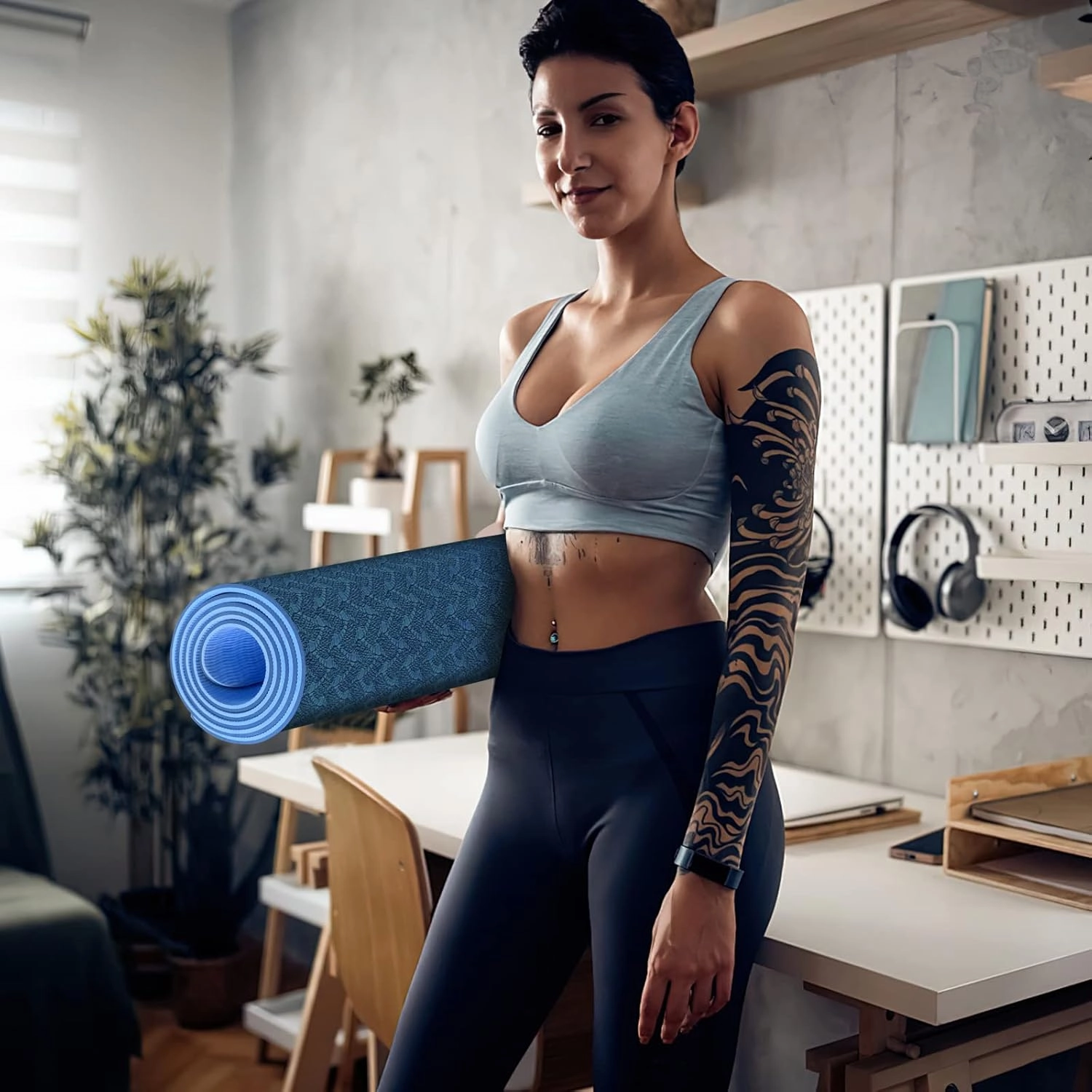 Yoga Mat 1/3 inch QMKGEC Exercise Mats 8mm TPE Non-Slip Extra Thick High-Density Eco Friendly for Yoga Workout Pilates Yoga Mats for Women Men