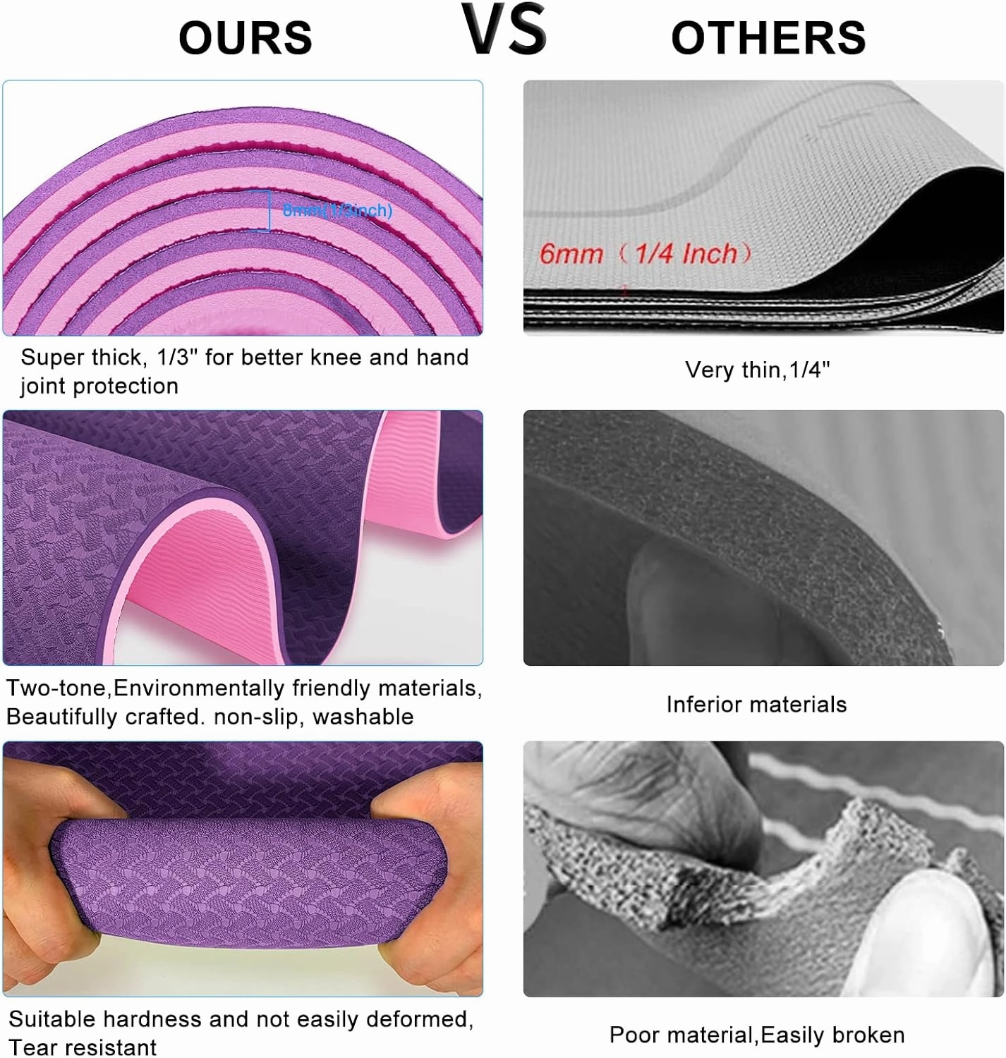 Yoga Mat 1/3 inch QMKGEC Exercise Mats 8mm TPE Non-Slip Extra Thick High-Density Eco Friendly for Yoga Workout Pilates Yoga Mats for Women Men