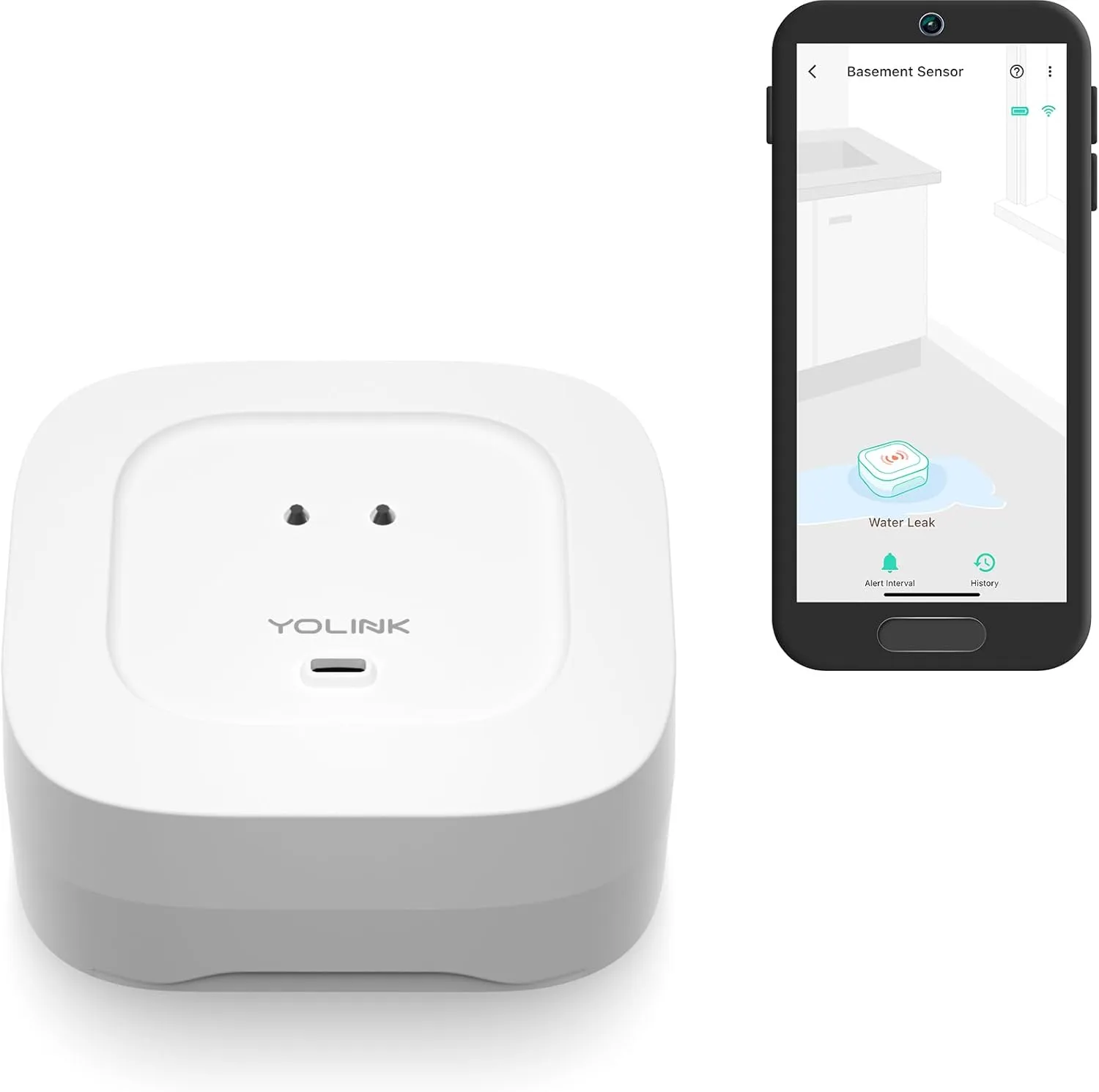 YoLink Water Leak Detector 4 with 105dB Audio Alarm, Freeze Warning, App Push, Email Alerts and Limited Text - Smart Water Sensor Alarm w/ Alexa, IFTTT - 1/4 Mile Long Range, Hub Required