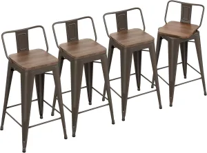 Yongchuang 24" Swivel Bar Stools Set of 4 Counter Height Stools with Backs Wood Seat Industrial Low Back Metal Barstools Bar Chairs Gunmetal