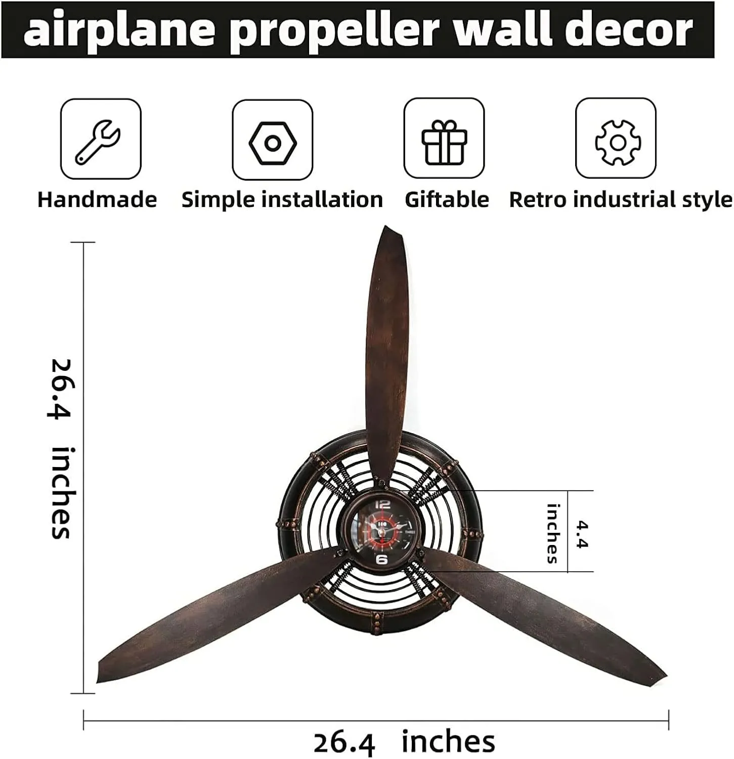 YOUKI Airplane Propeller Wall Decor,Aviation Decor,Pilot Gifts,Propeller Wall Sculptures,Wall Art for Kitchen Bedroom,Living room,kitchen,Bathroom, Battery Operated,Metal.Bronze