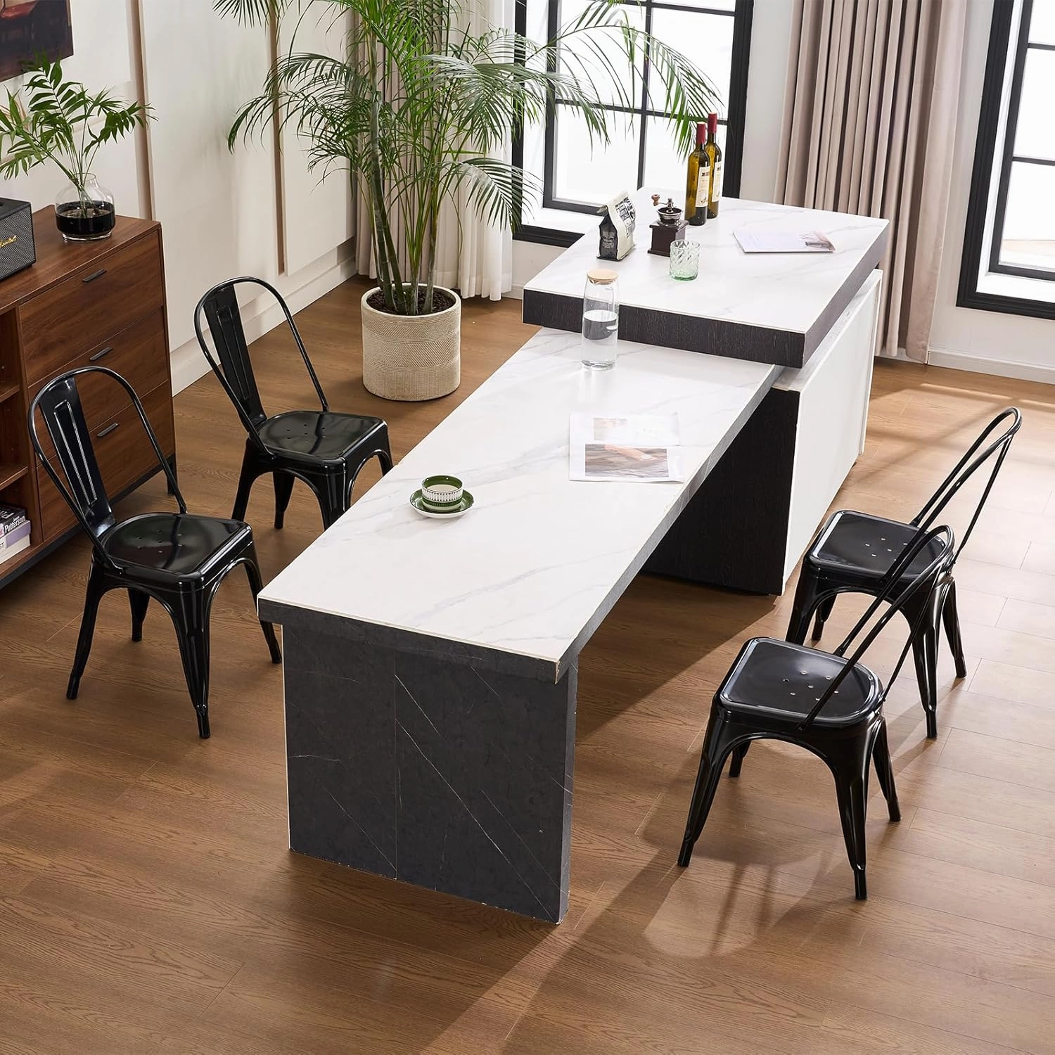 YOUNIKE Metal Dining Chairs Set of 4 with Removable Back Cafe Side Chairs with Rubber Feet Stylish and Modern Chairs for Kitchen Dining Rooms and Side Bar, Obsidian Black