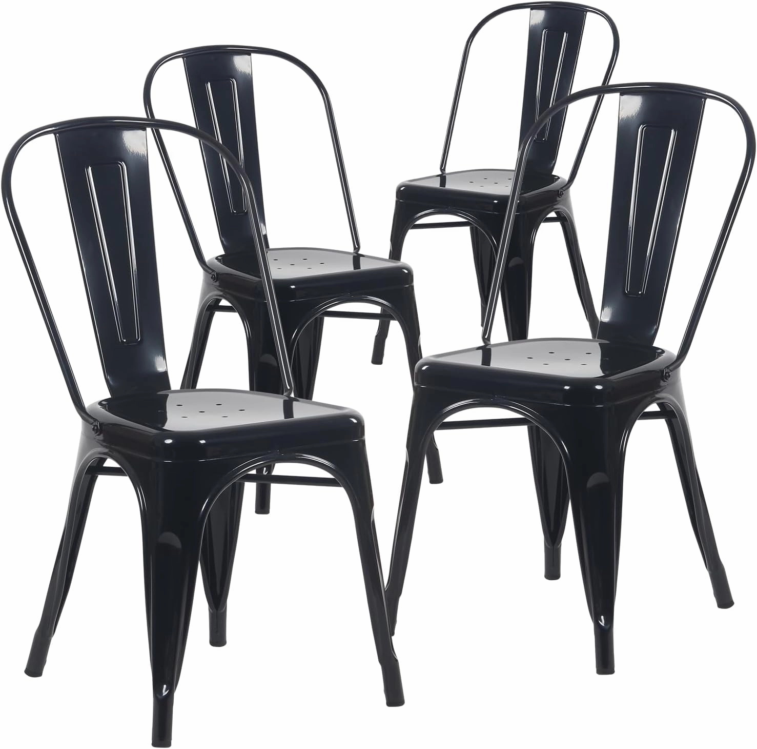 YOUNIKE Metal Dining Chairs Set of 4 with Removable Back Cafe Side Chairs with Rubber Feet Stylish and Modern Chairs for Kitchen Dining Rooms and Side Bar, Obsidian Black