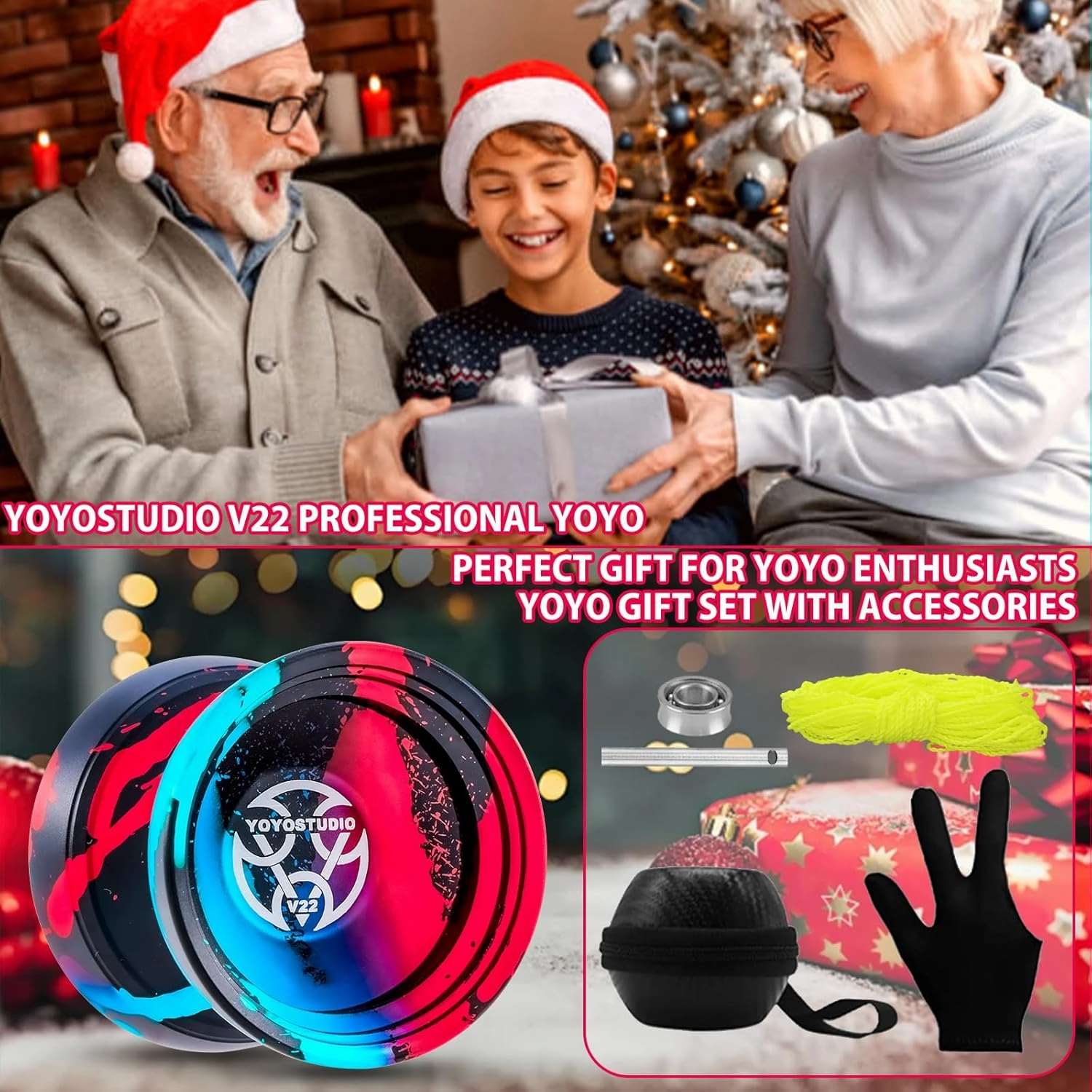 Yoyo V22 - Trick Yoyos Professional Responsive Yoyo for Kids 8-12 Unresponsive Yo Yo for Adults, Professional Yoyos with Accessory Kit, 10 Yo-Yo Strings, Case & Glove - Black Blue Red