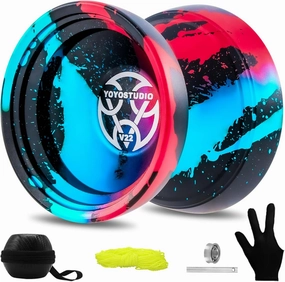 Yoyo V22 - Trick Yoyos Professional Responsive Yoyo for Kids 8-12 Unresponsive Yo Yo for Adults, Professional Yoyos with Accessory Kit, 10 Yo-Yo Strings, Case & Glove - Black Blue Red