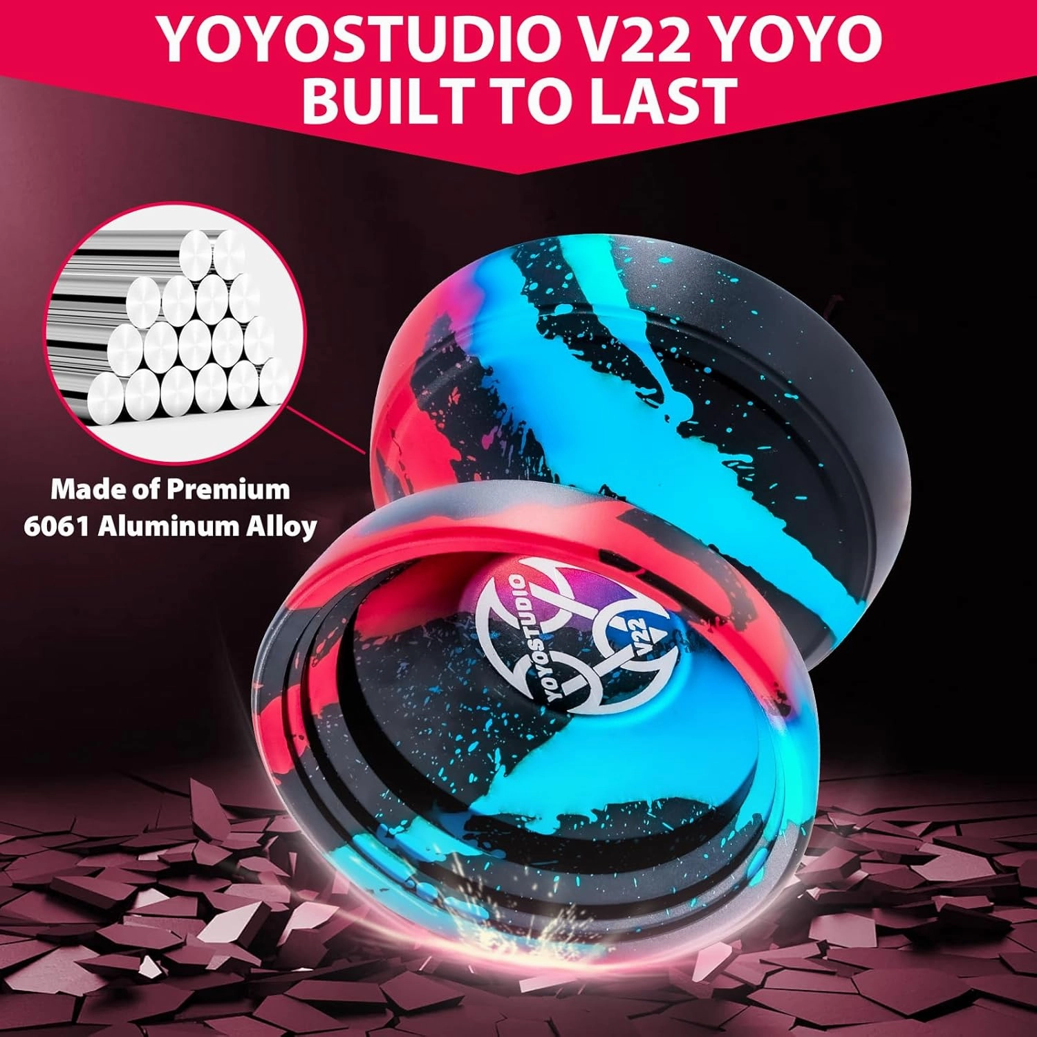 Yoyo V22 - Trick Yoyos Professional Responsive Yoyo for Kids 8-12 Unresponsive Yo Yo for Adults, Professional Yoyos with Accessory Kit, 10 Yo-Yo Strings, Case & Glove - Black Blue Red