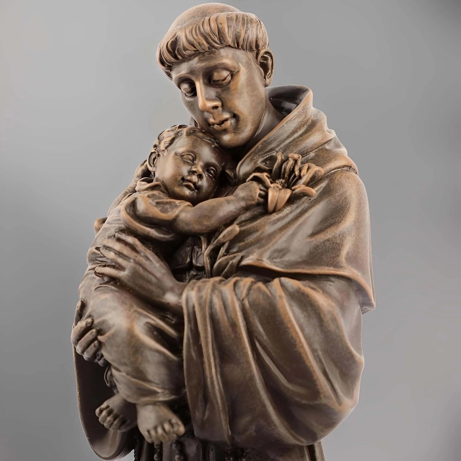 Yu Yan Creative Home Gifts.Catholic Saint Anthony Statue, Blessed Statue, Religious Gift, Inspiring Home Decor, 12.28" Tall, Handmade Renaissance Sculpture (Bronze)