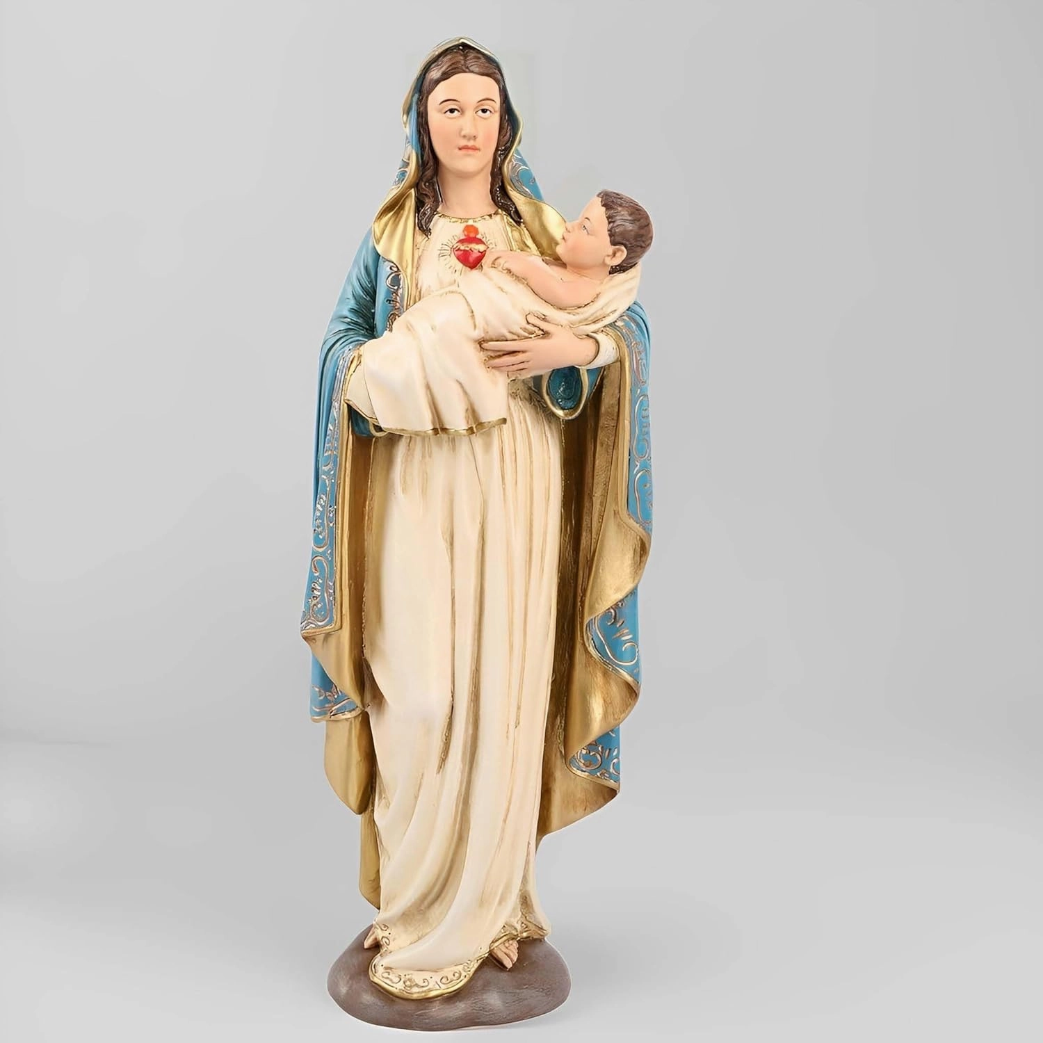 Yu Yan Creative Home Gifts Our Lady of the Sacred Heart, Our Lady of the Sacred Heart, Mary Figure, Heavenly Protectors, Renaissance Collection, Resin Statue, Religious Gift, Decoration, 9.84" (Beige)
