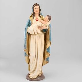 Yu Yan Creative Home Gifts Our Lady of the Sacred Heart, Our Lady of the Sacred Heart, Mary Figure, Heavenly Protectors, Renaissance Collection, Resin Statue, Religious Gift, Decoration, 9.84" (Beige)