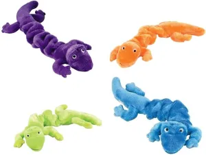 Zanies Plush Bungee Geckos Dog Toy, 16-inch, Bundle of 4 (Blue, Neon Green, Orange, and Purple)