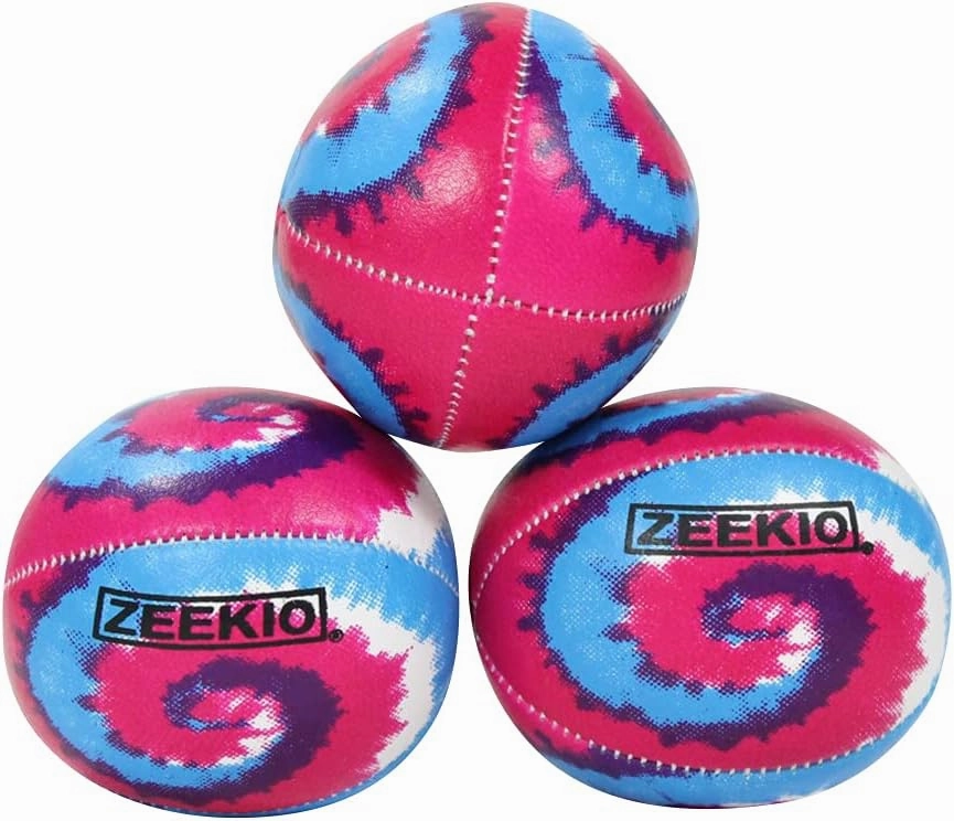 Zeekio Tie Dye Festival Juggling Balls - [Set of 3] 6-Panel Balls, Millet Field, 120g Each, Pink/Blue/White Swirl