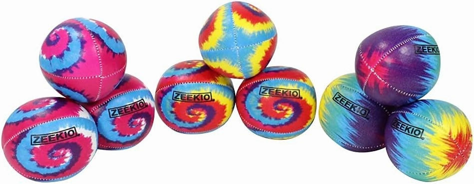 Zeekio Tie Dye Festival Juggling Balls - [Set of 3] 6-Panel Balls, Millet Field, 120g Each, Pink/Blue/White Swirl