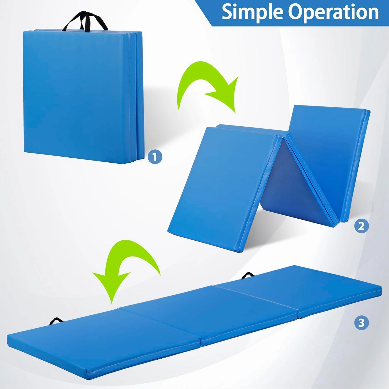 ZENY 2’’ Thick Tri-fold Folding Gym Exercise Mat Extra Thick Gymnastics Mat Tumbling Mat with Carrying Handles for Home Workout, Core Workouts, Stretching, MMA, Yoga