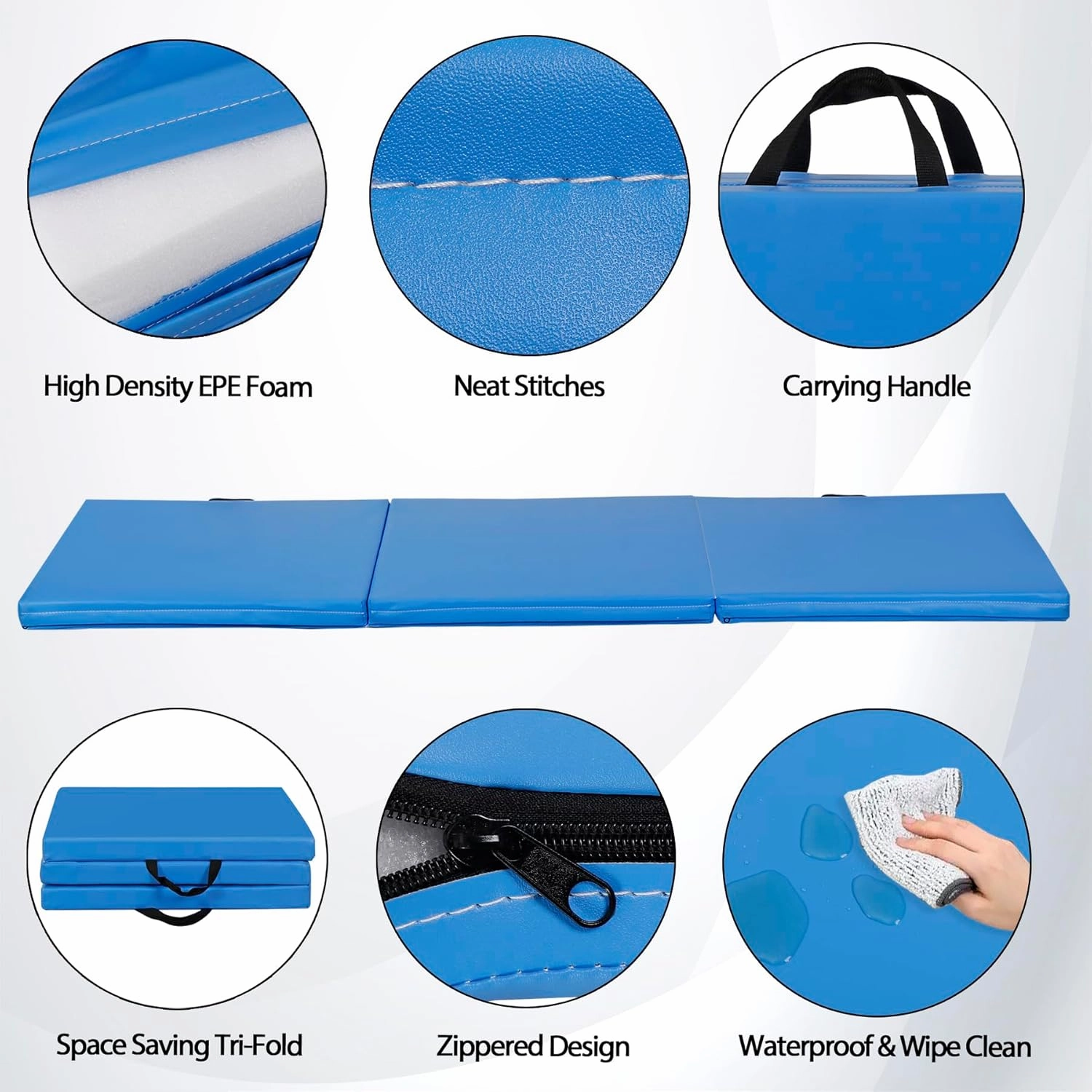 ZENY 2’’ Thick Tri-fold Folding Gym Exercise Mat Extra Thick Gymnastics Mat Tumbling Mat with Carrying Handles for Home Workout, Core Workouts, Stretching, MMA, Yoga